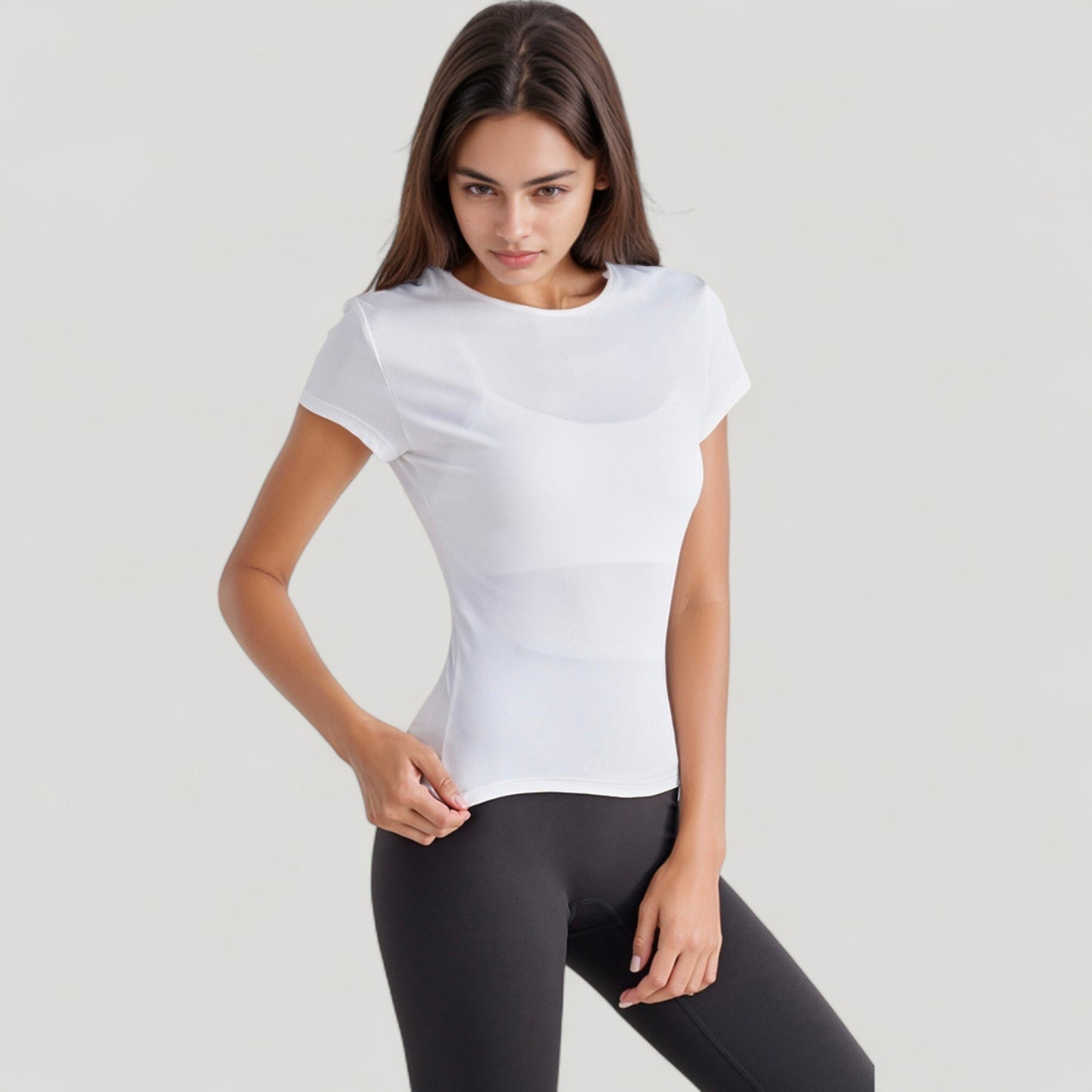 Anna-Kaci Active Women's Short Sleeve Fitted Crew Neck Top with Stretch Fabric for a Sleek and Comfortable Everyday Look