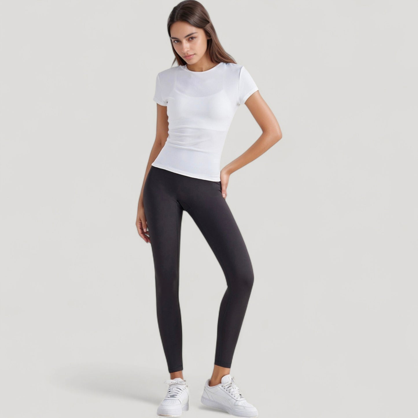 Anna-Kaci Active Women's Short Sleeve Fitted Crew Neck Top with Stretch Fabric for a Sleek and Comfortable Everyday Look