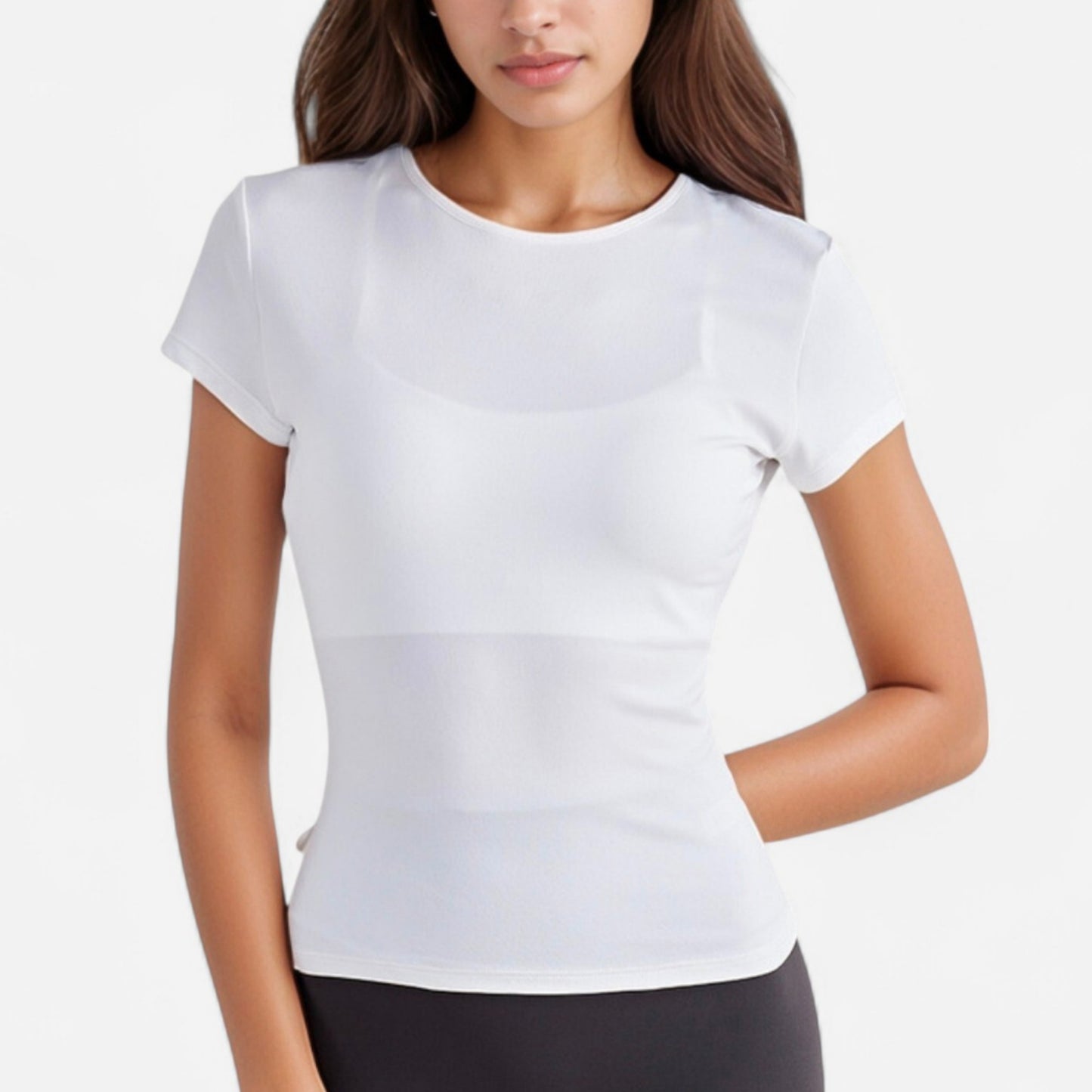 Anna-Kaci Active Women's Short Sleeve Fitted Crew Neck Top with Stretch Fabric for a Sleek and Comfortable Everyday Look