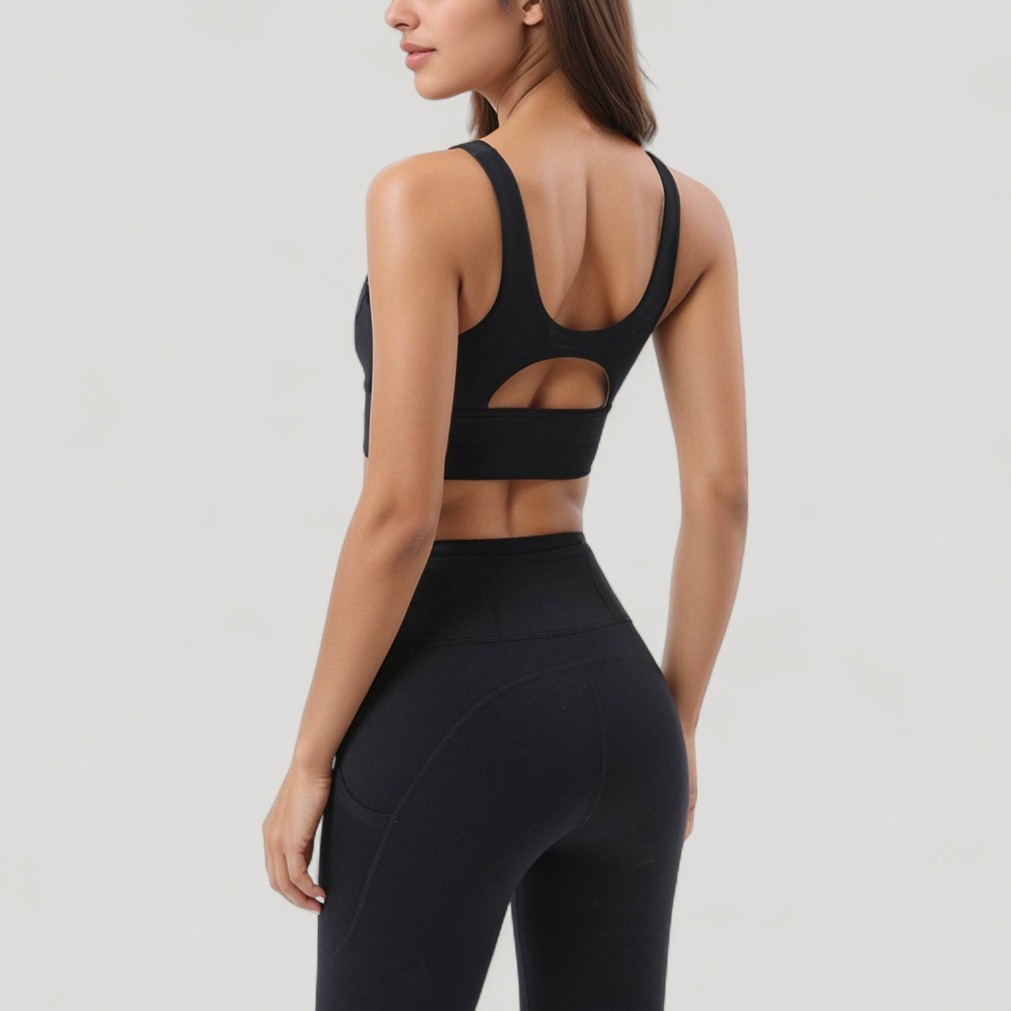 Anna-Kaci Active Women's High Neck Longline Sports Bra with Wide Straps and Keyhole Back for Stylish Medium Support