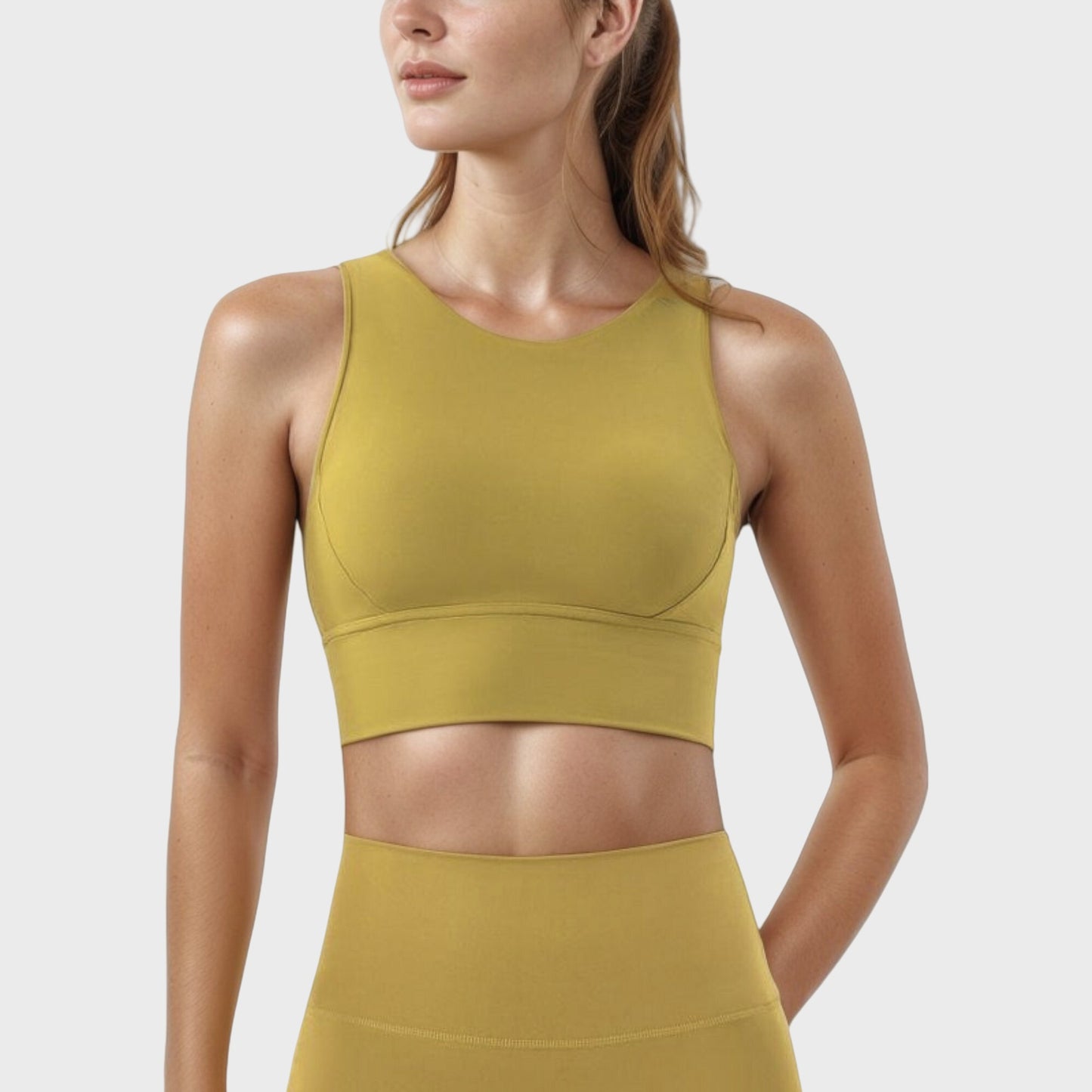 Anna-Kaci Active Women's High Neck Longline Sports Bra with Wide Straps and Keyhole Back for Stylish Medium Support