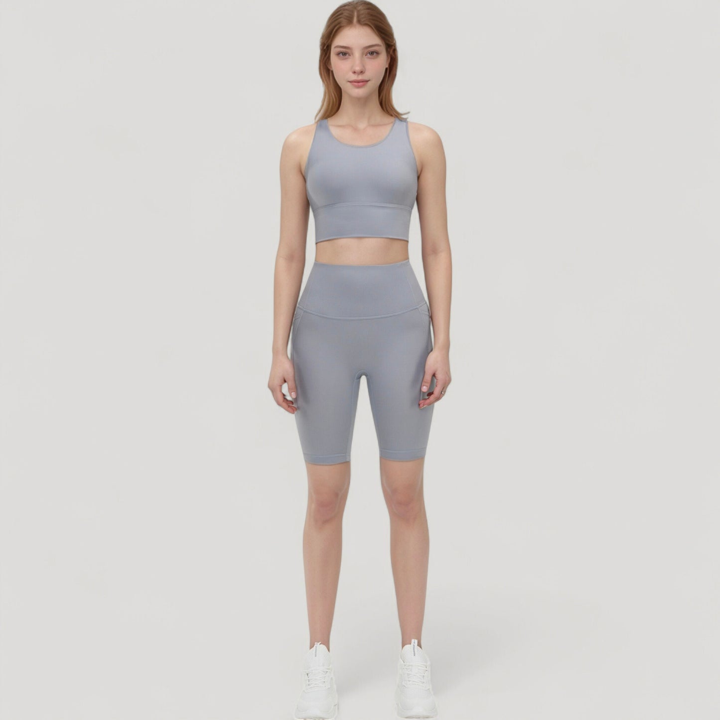 Anna-Kaci Active Women's Scoop Neck Longline Sports Bra with Wide Shoulder Straps and Deep V-Back Design