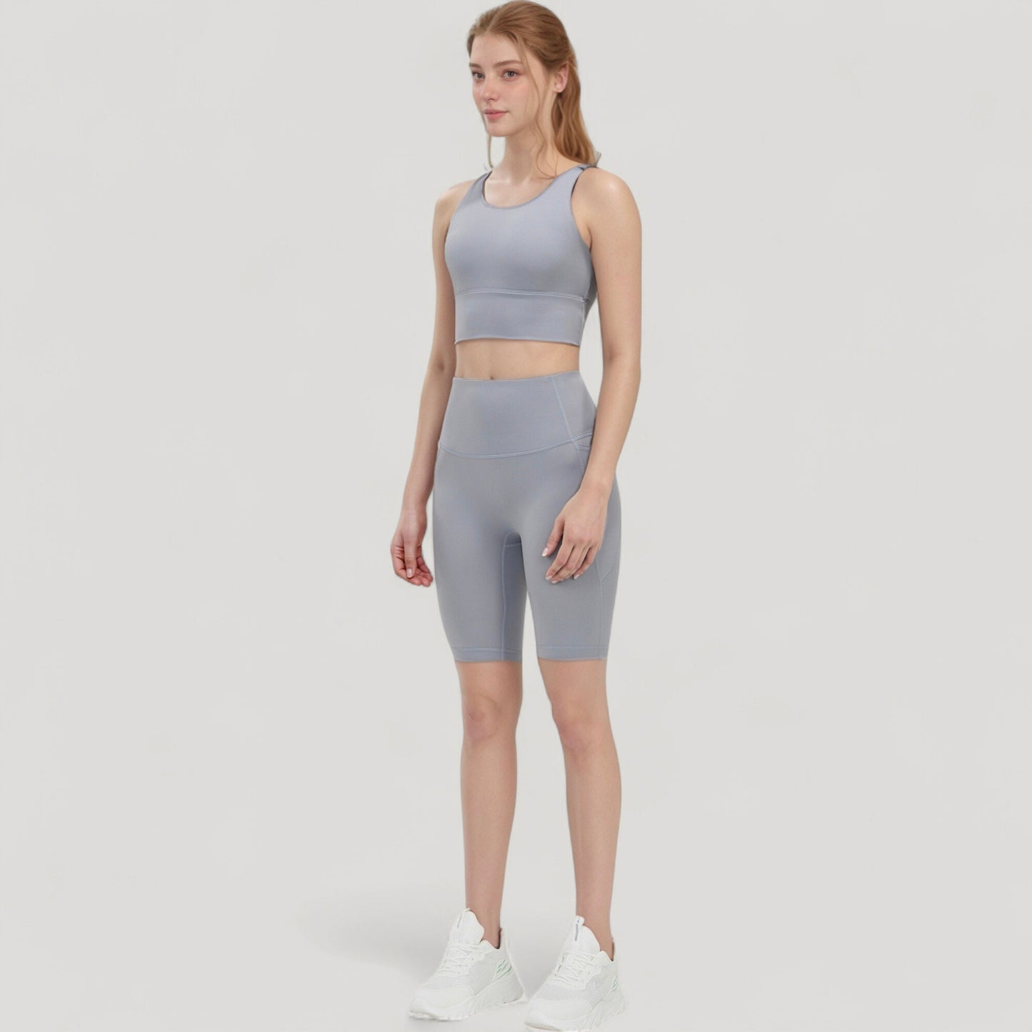 Anna-Kaci Active Women's Scoop Neck Longline Sports Bra with Wide Shoulder Straps and Deep V-Back Design