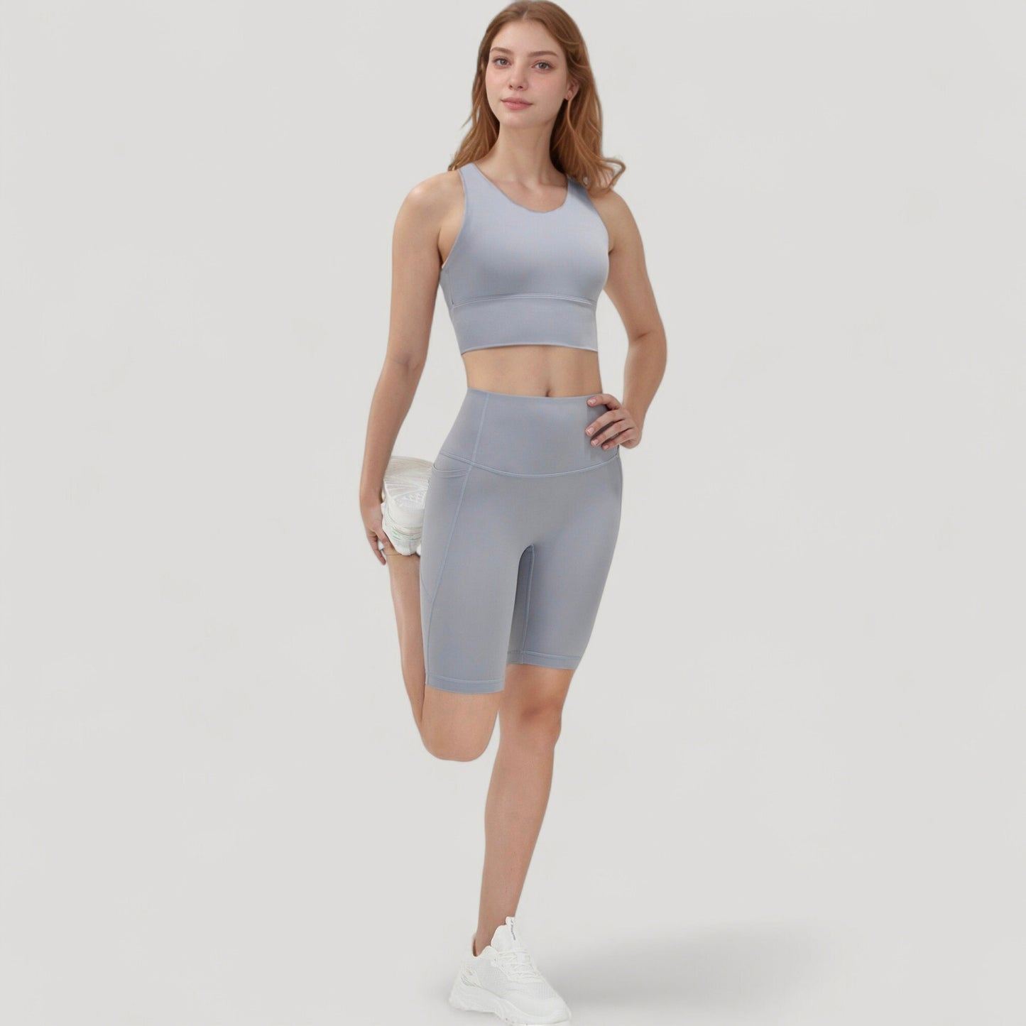 Anna-Kaci Active Women's Scoop Neck Longline Sports Bra with Wide Shoulder Straps and Deep V-Back Design