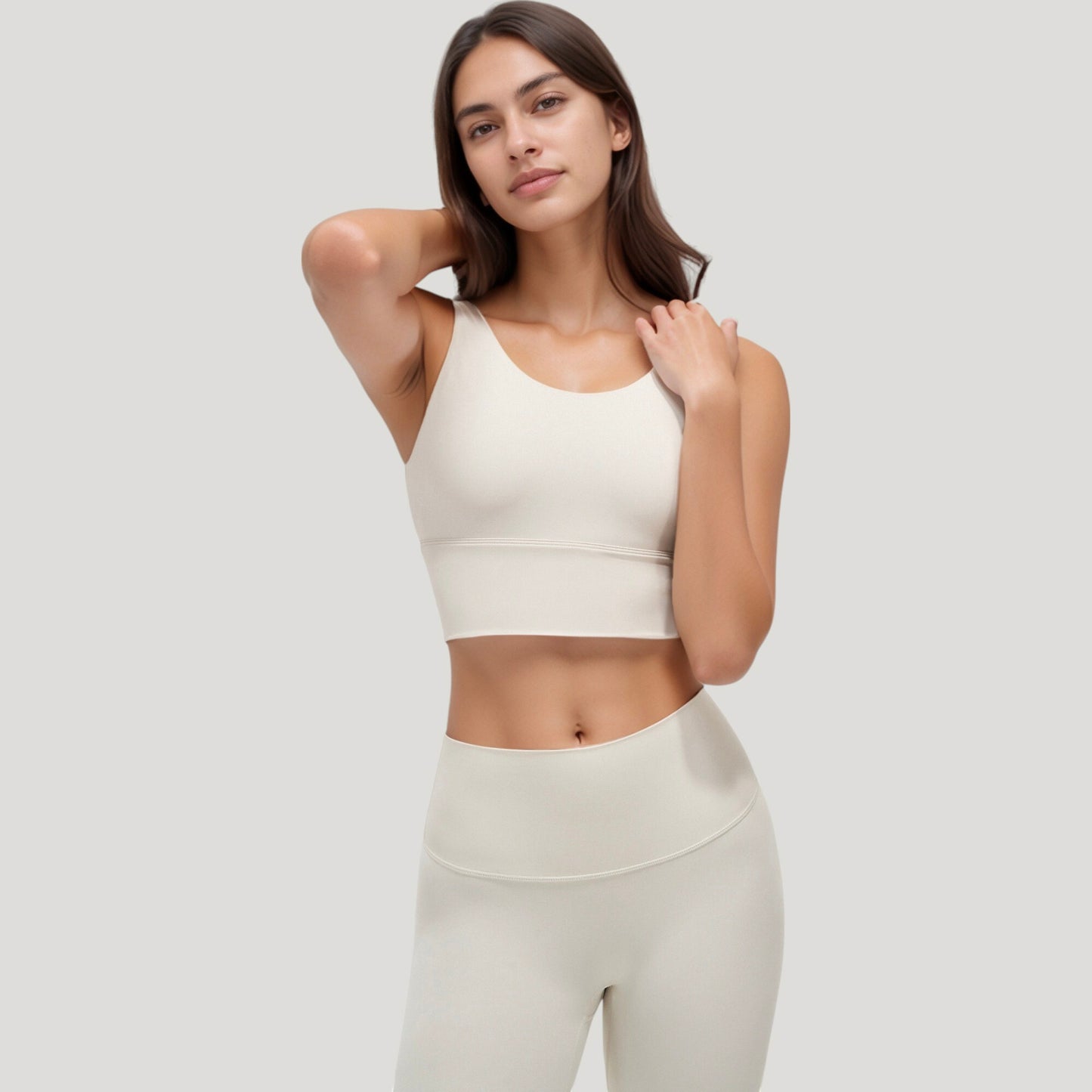 Anna-Kaci Active Women's Scoop Neck Longline Sports Bra with Wide Shoulder Straps and Deep V-Back Design