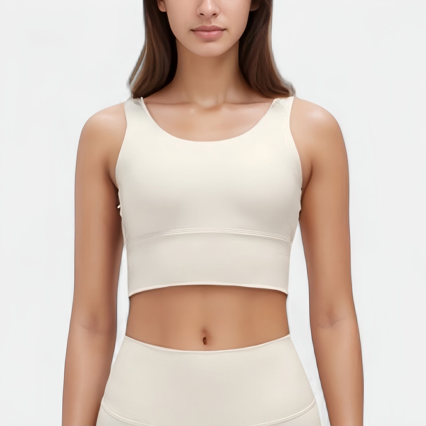 Anna-Kaci Active Women's Scoop Neck Longline Sports Bra with Wide Shoulder Straps and Deep V-Back Design