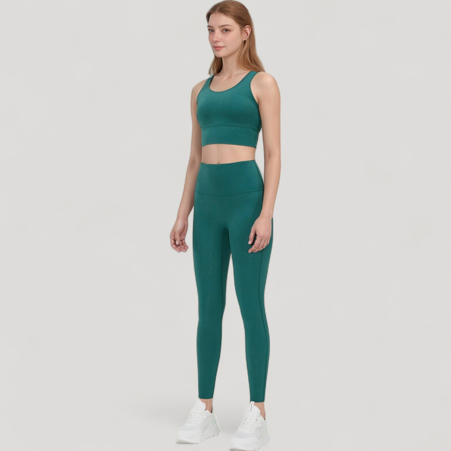Anna-Kaci Active Women's Scoop Neck Longline Sports Bra with Wide Shoulder Straps and Deep V-Back Design