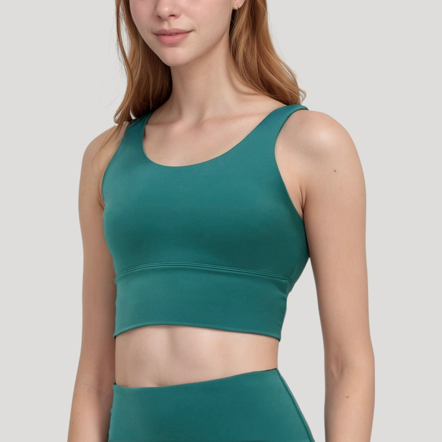 Anna-Kaci Active Women's Scoop Neck Longline Sports Bra with Wide Shoulder Straps and Deep V-Back Design
