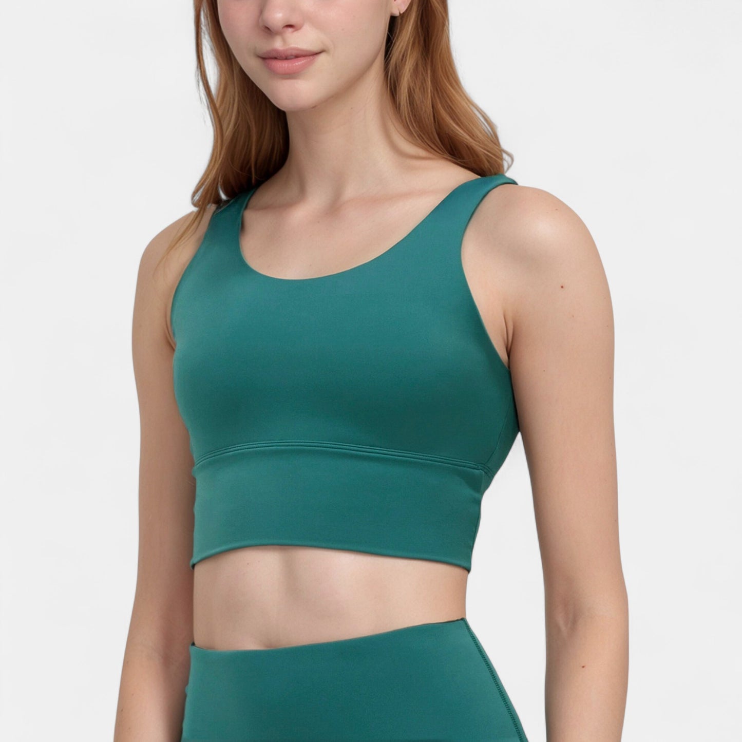 Anna-Kaci Active Women's Scoop Neck Longline Sports Bra with Wide Shoulder Straps and Deep V-Back Design