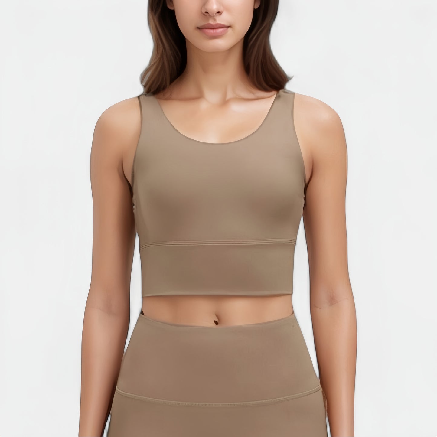 Anna-Kaci Active Women's Scoop Neck Longline Sports Bra with Wide Shoulder Straps and Deep V-Back Design
