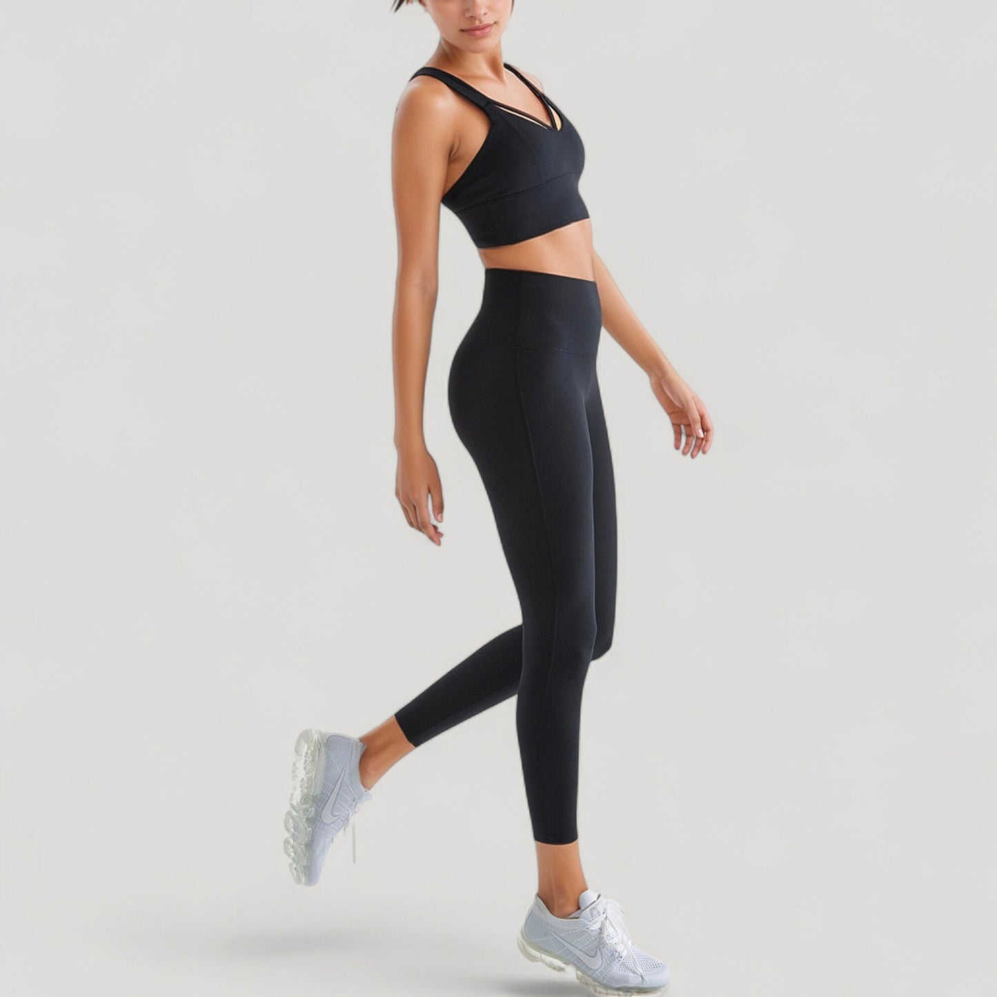 Anna-Kaci Active Women's Strappy V Neck Sports Bra Top with Wide Shoulder Bands and Soft Stretch Fabric