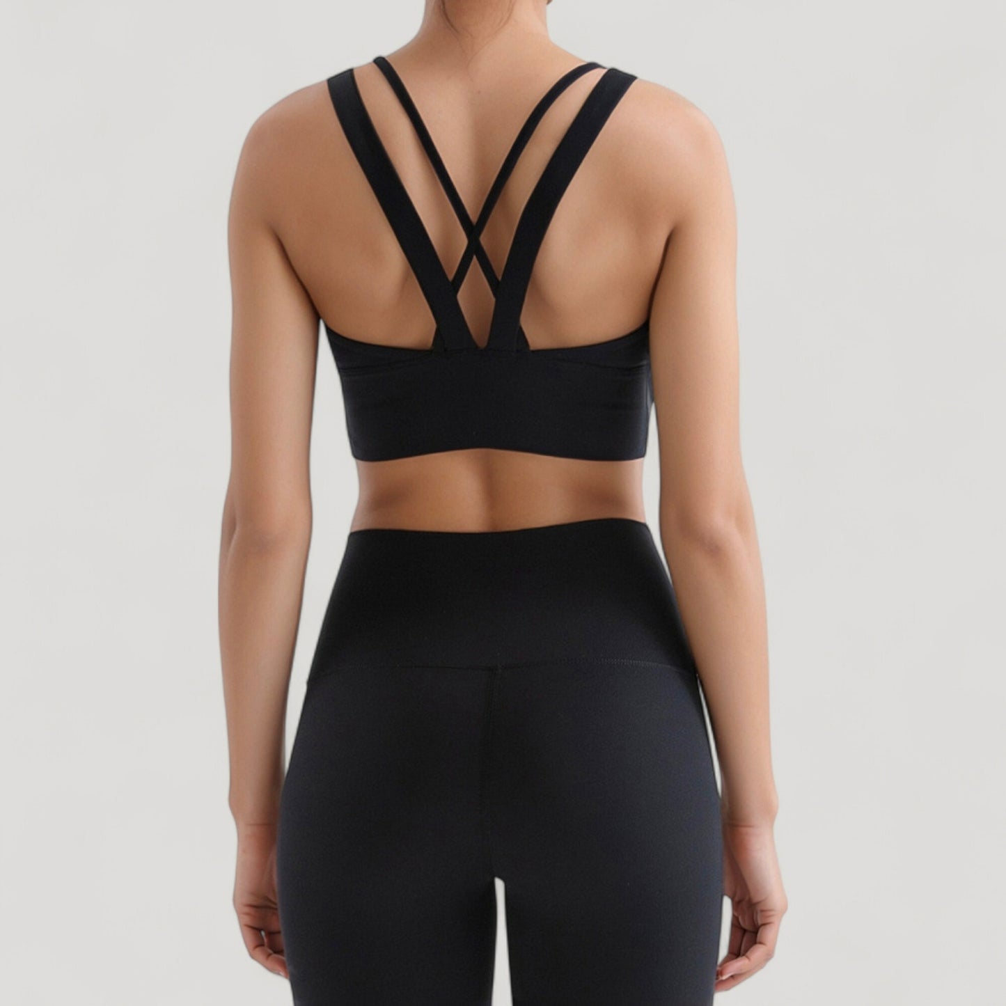 Anna-Kaci Active Women's Strappy V Neck Sports Bra Top with Wide Shoulder Bands and Soft Stretch Fabric