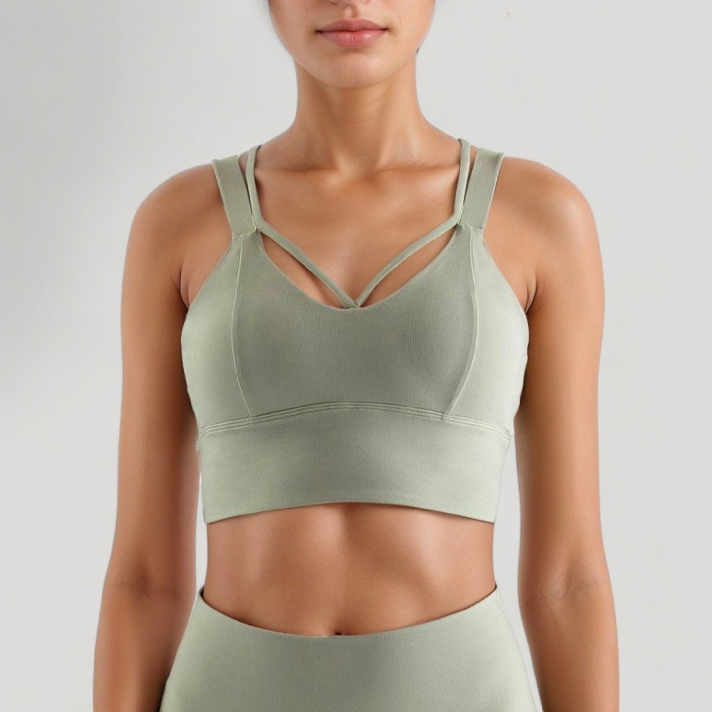 Anna-Kaci Active Women's Strappy V Neck Sports Bra Top with Wide Shoulder Bands and Soft Stretch Fabric
