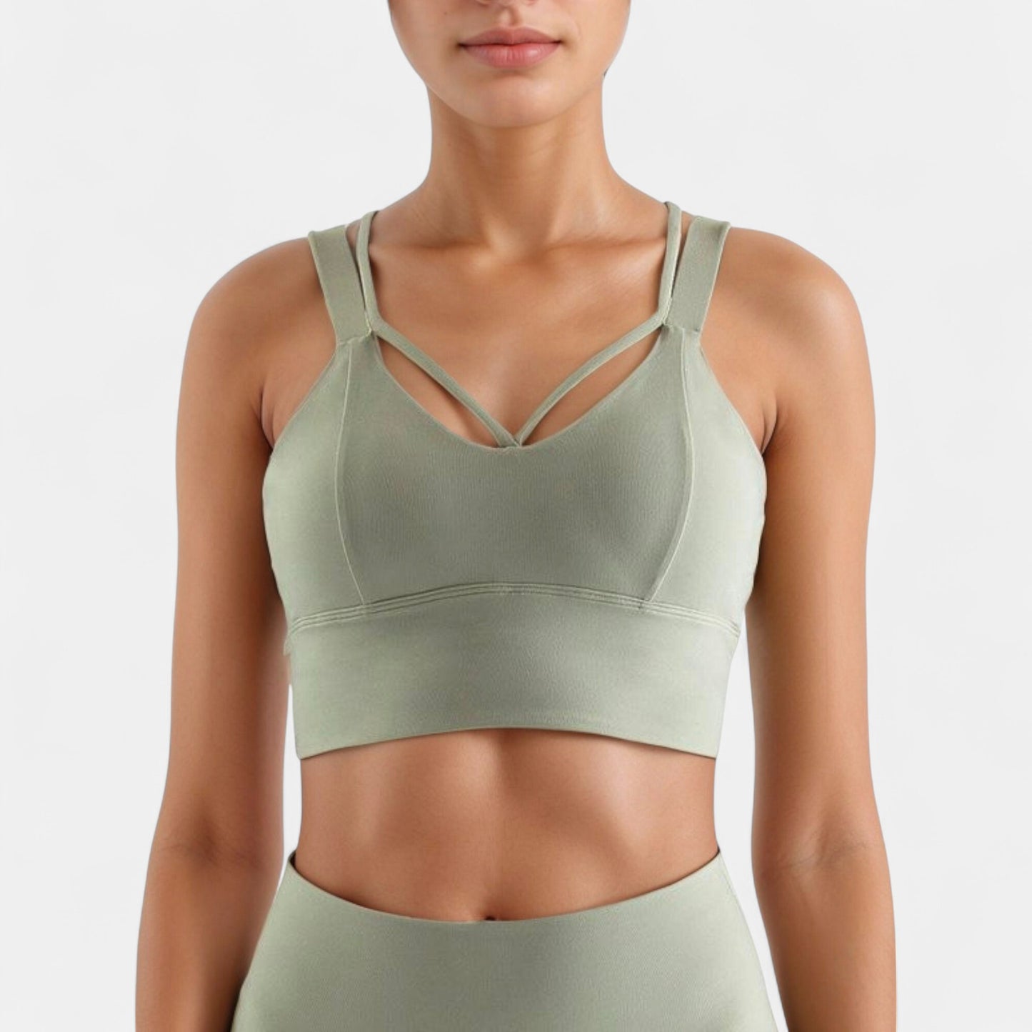 Anna-Kaci Active Women's Strappy V Neck Sports Bra Top with Wide Shoulder Bands and Soft Stretch Fabric