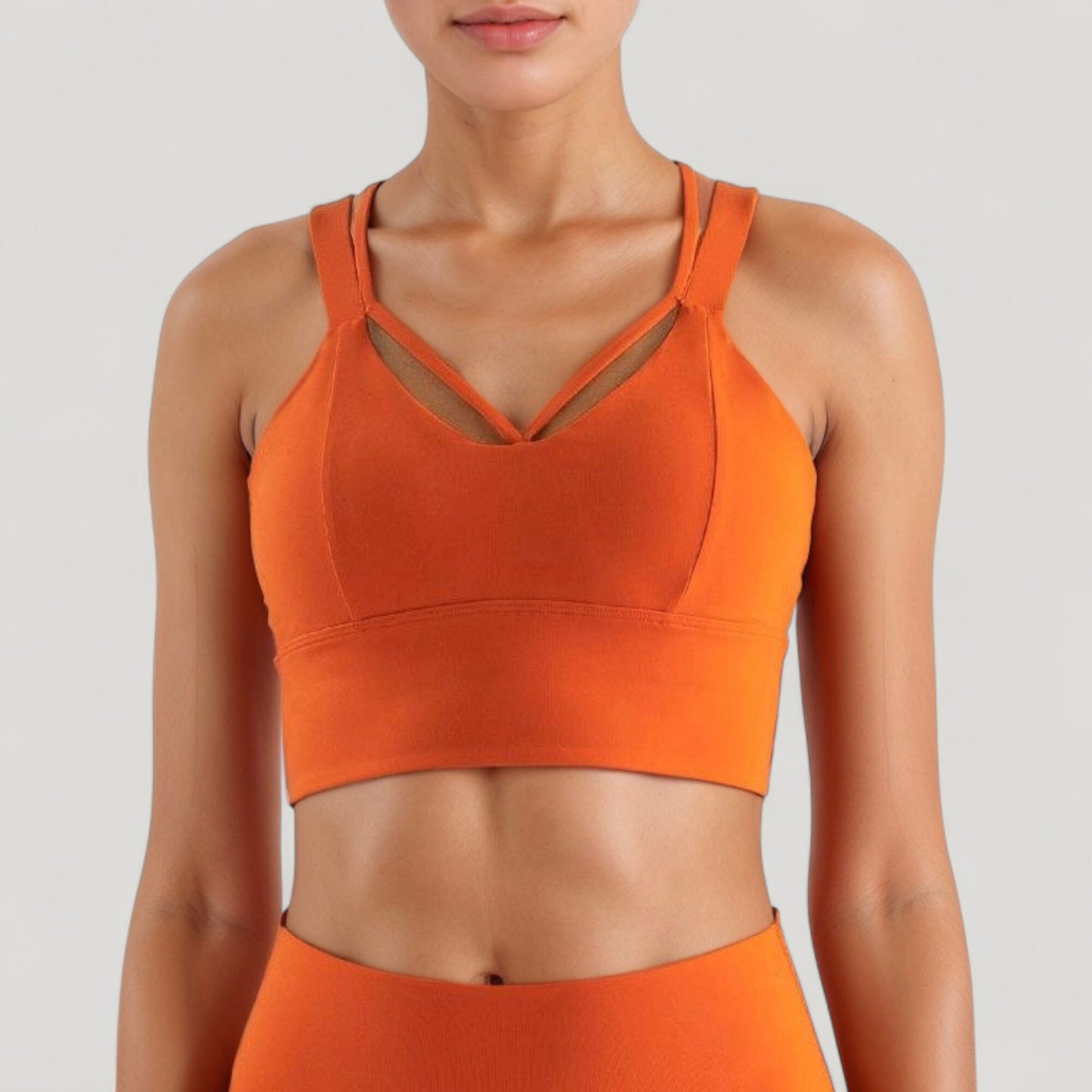 Anna-Kaci Active Women's Strappy V Neck Sports Bra Top with Wide Shoulder Bands and Soft Stretch Fabric