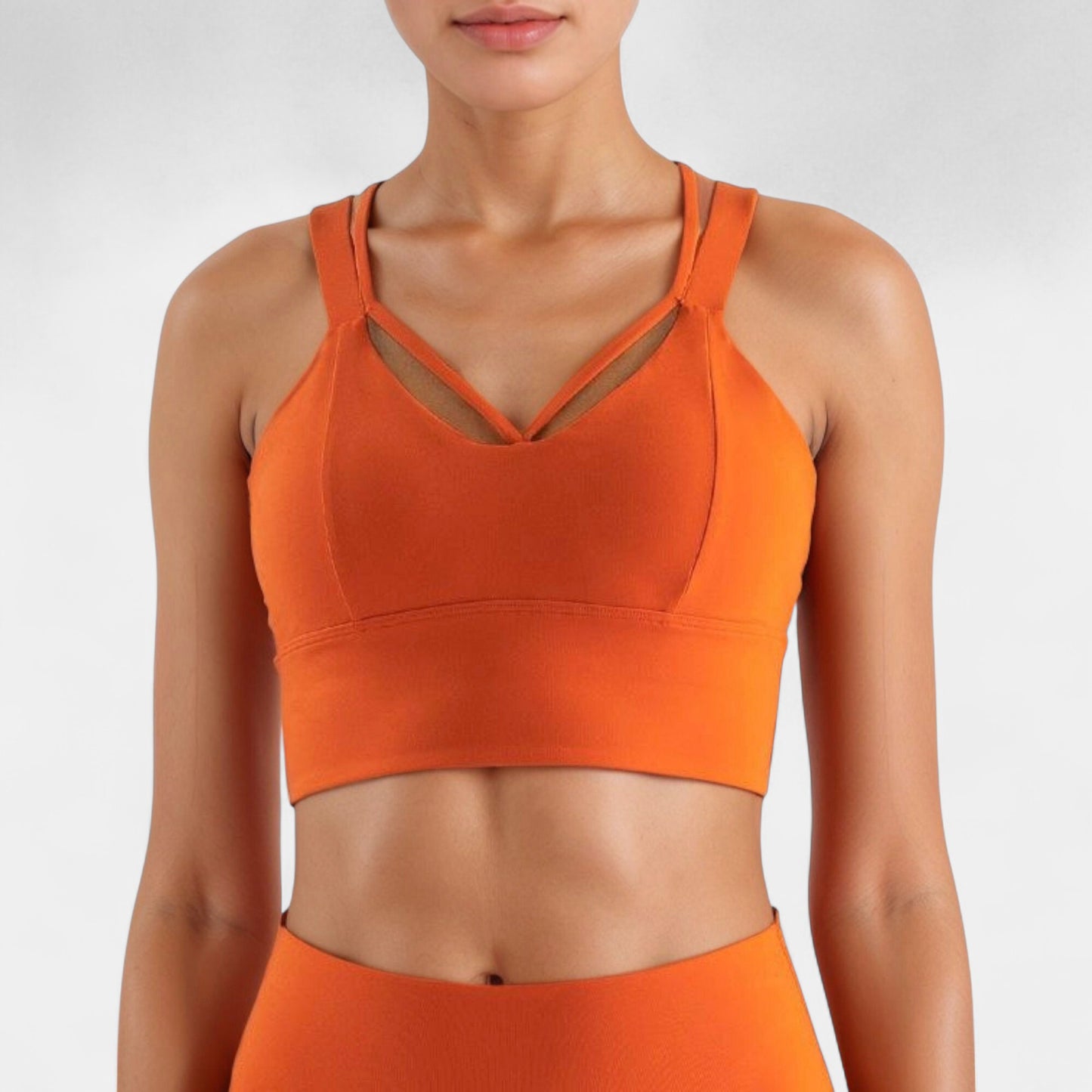 Anna-Kaci Active Women's Strappy V Neck Sports Bra Top with Wide Shoulder Bands and Soft Stretch Fabric