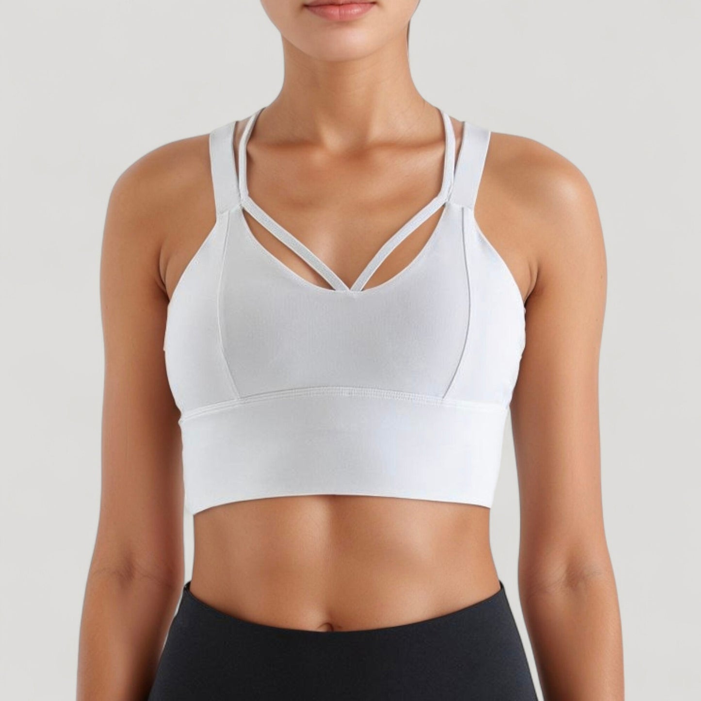 Anna-Kaci Active Women's Strappy V Neck Sports Bra Top with Wide Shoulder Bands and Soft Stretch Fabric