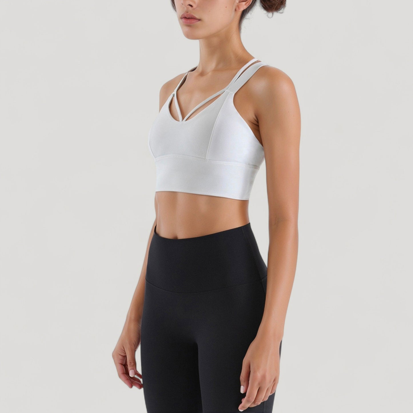 Anna-Kaci Active Women's Strappy V Neck Sports Bra Top with Wide Shoulder Bands and Soft Stretch Fabric