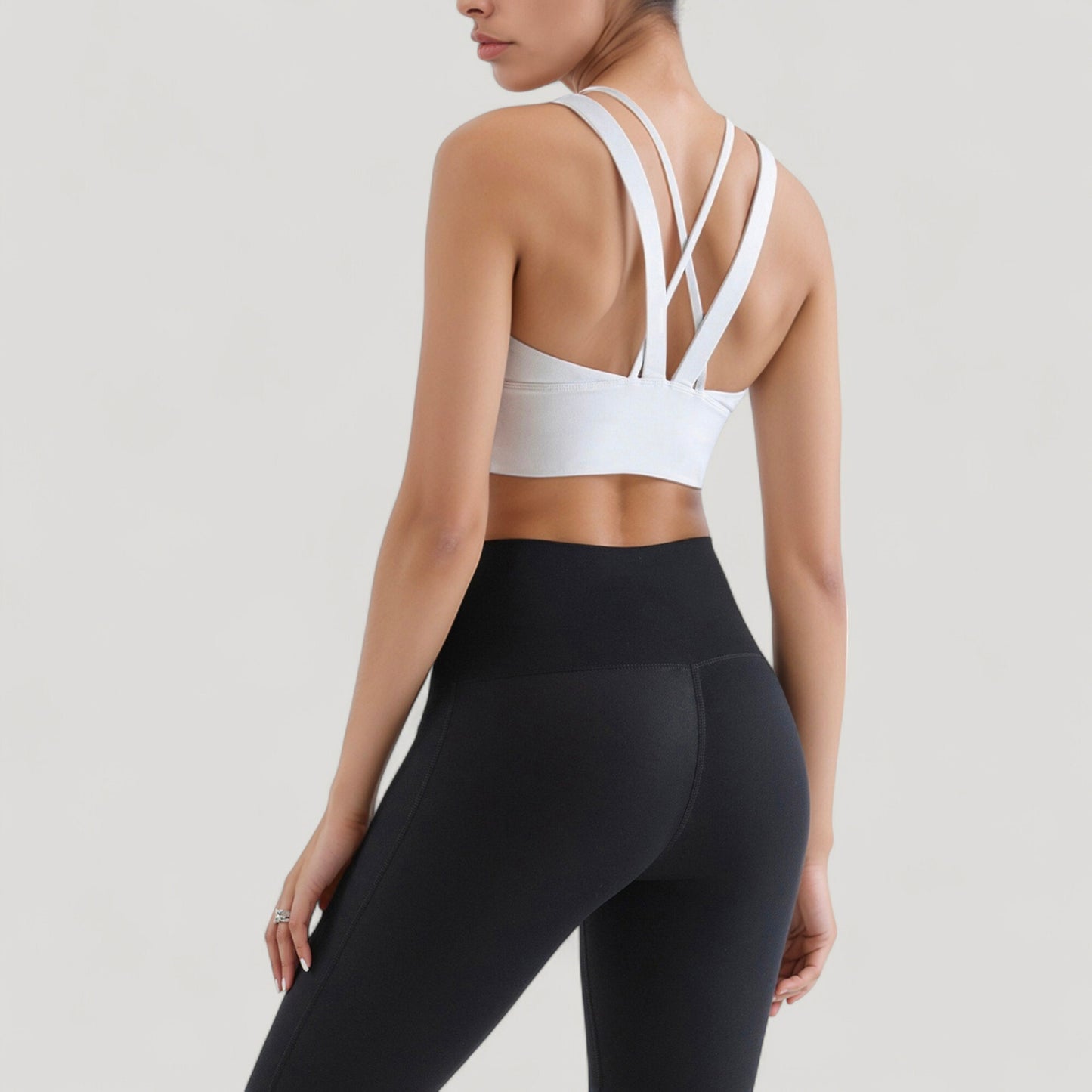 Anna-Kaci Active Women's Strappy V Neck Sports Bra Top with Wide Shoulder Bands and Soft Stretch Fabric