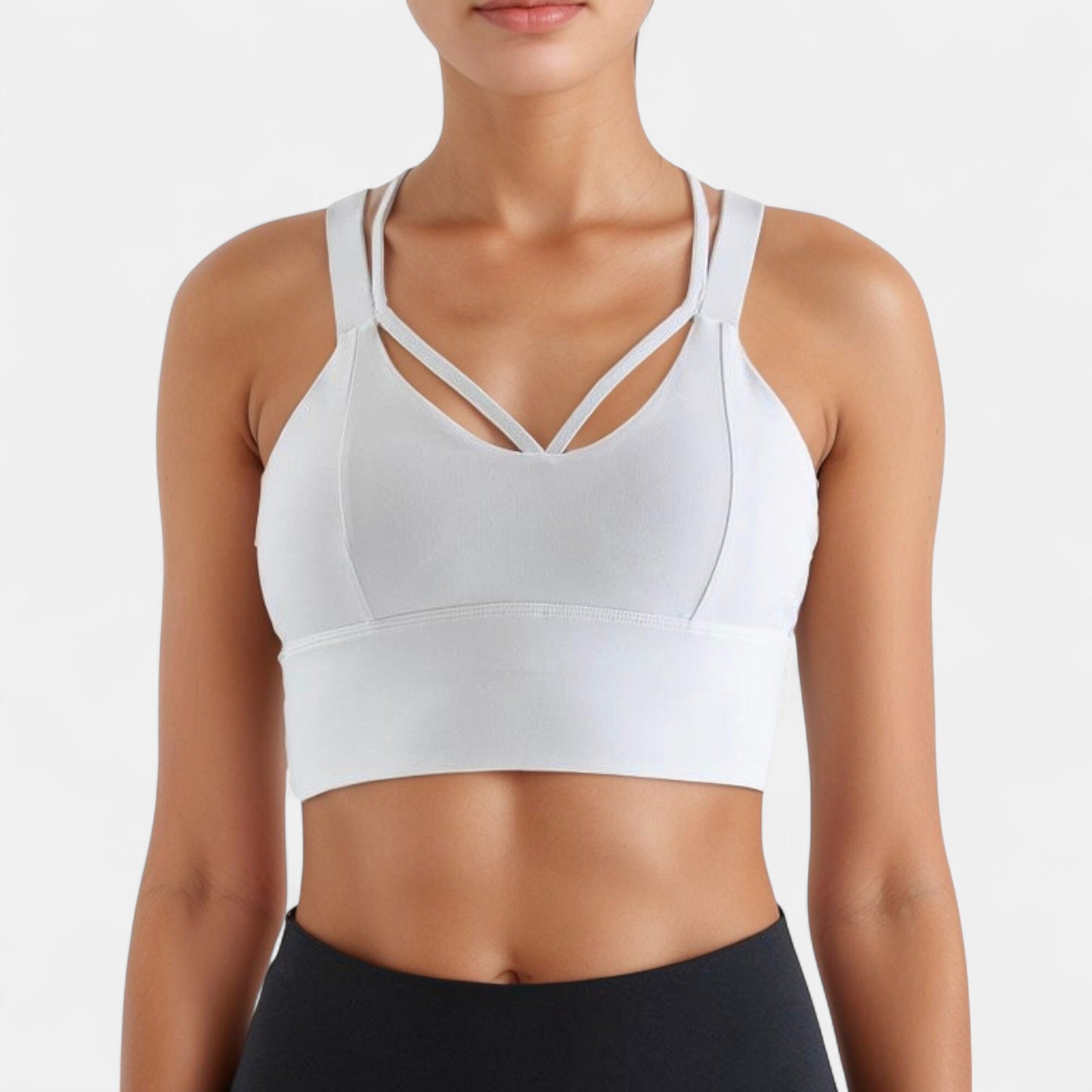 Anna-Kaci Active Women's Strappy V Neck Sports Bra Top with Wide Shoulder Bands and Soft Stretch Fabric