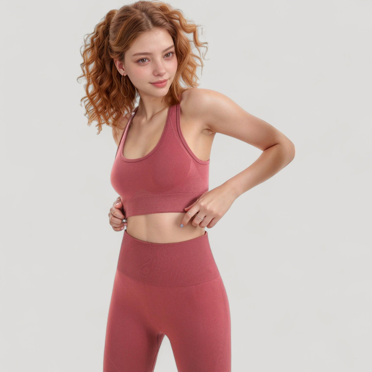 Anna-Kaci Active Women's Seamless Racerback Sports Bra with Ribbed Hem and Scoop Neckline for Medium Support
