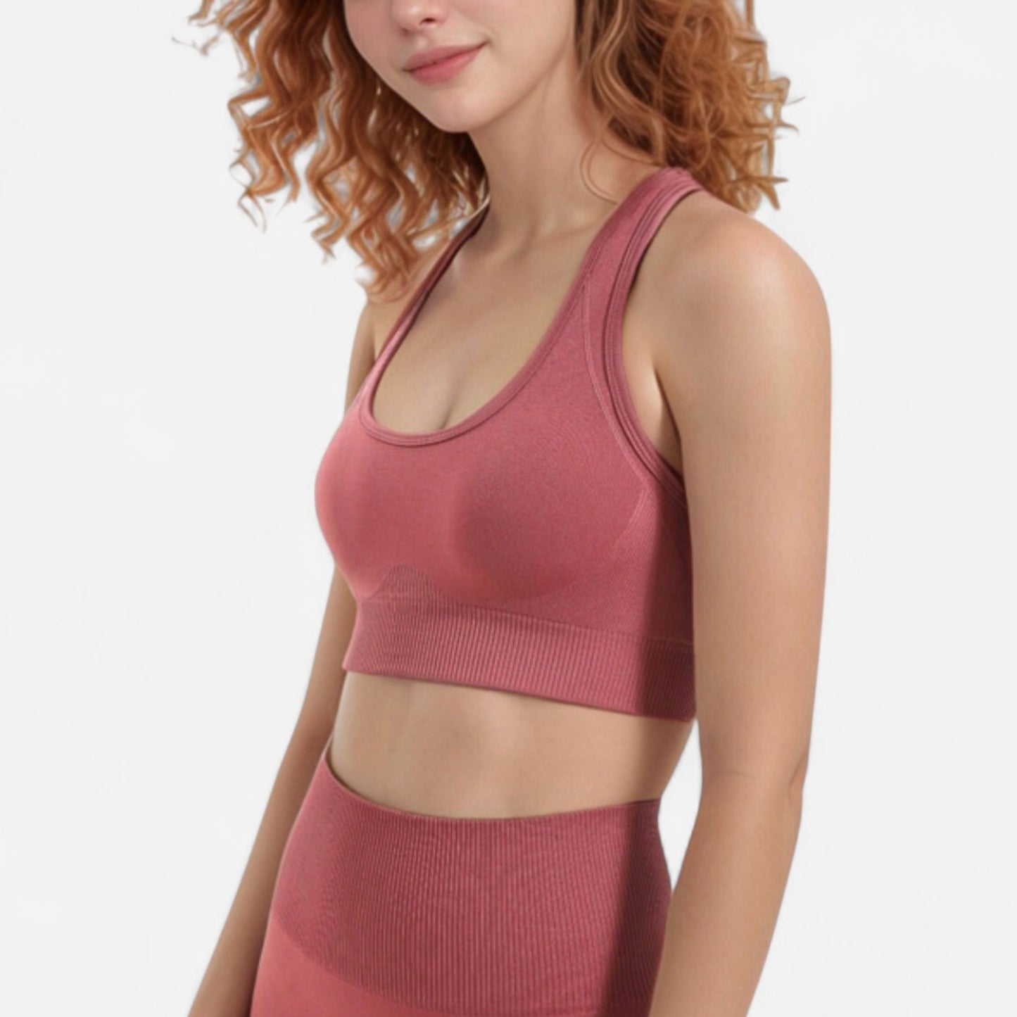 Anna-Kaci Active Women's Seamless Racerback Sports Bra with Ribbed Hem and Scoop Neckline for Medium Support
