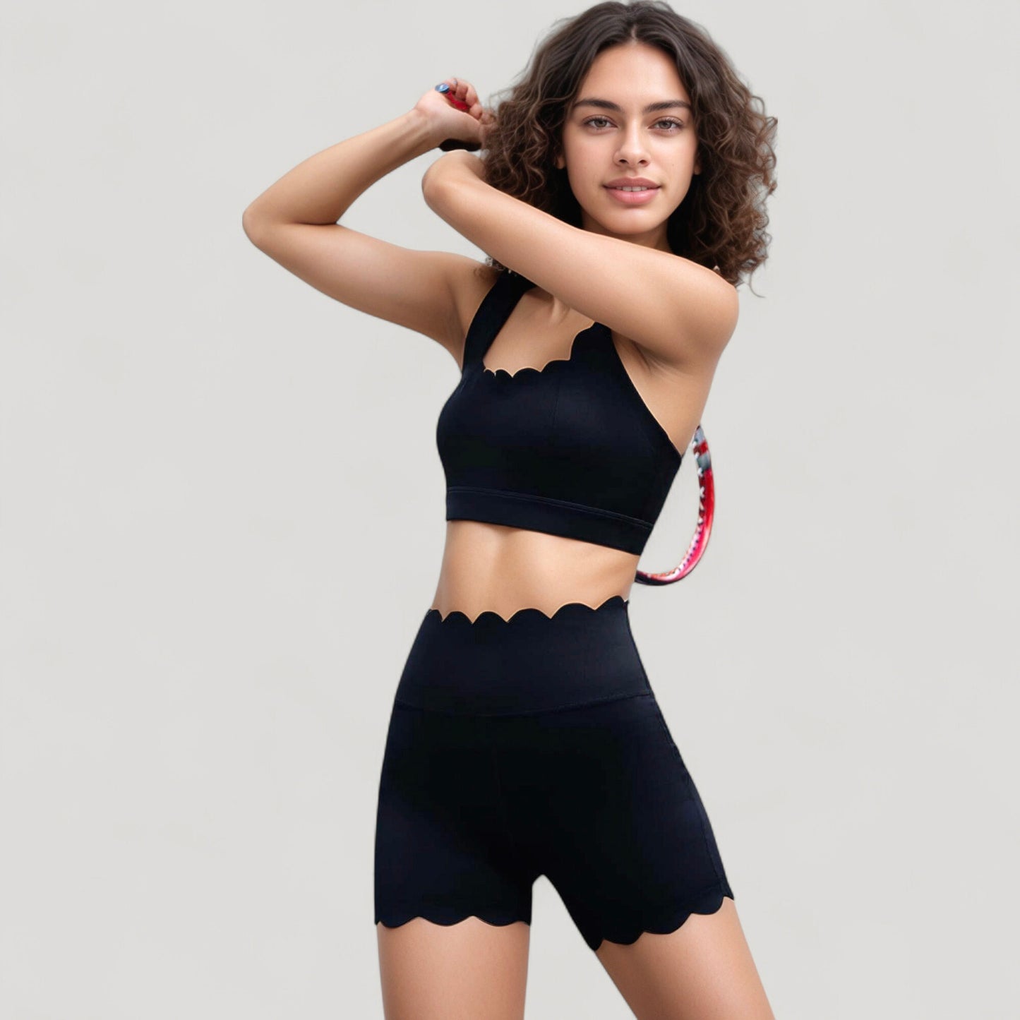 Anna-Kaci Active Women's Scalloped Edge Sports Bra Top with Wide Straps and Soft Stretch Fabric