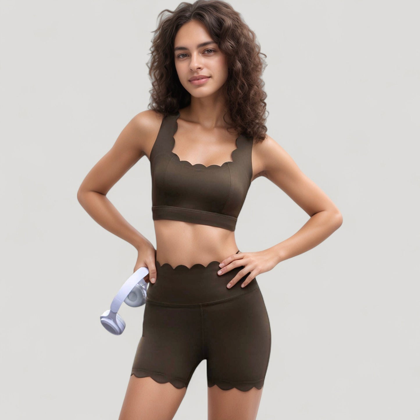 Anna-Kaci Active Women's Scalloped Edge Sports Bra Top with Wide Straps and Soft Stretch Fabric