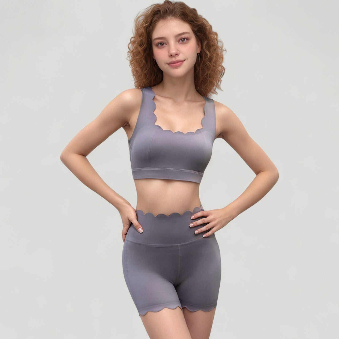 Anna-Kaci Active Women's Scalloped Edge Sports Bra Top with Wide Straps and Soft Stretch Fabric