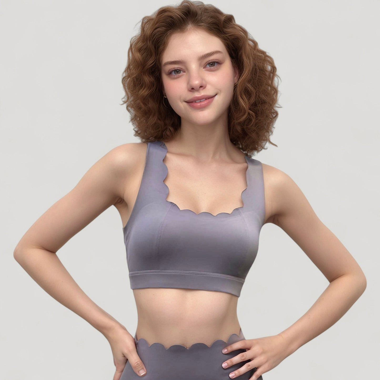 Anna-Kaci Active Women's Scalloped Edge Sports Bra Top with Wide Straps and Soft Stretch Fabric