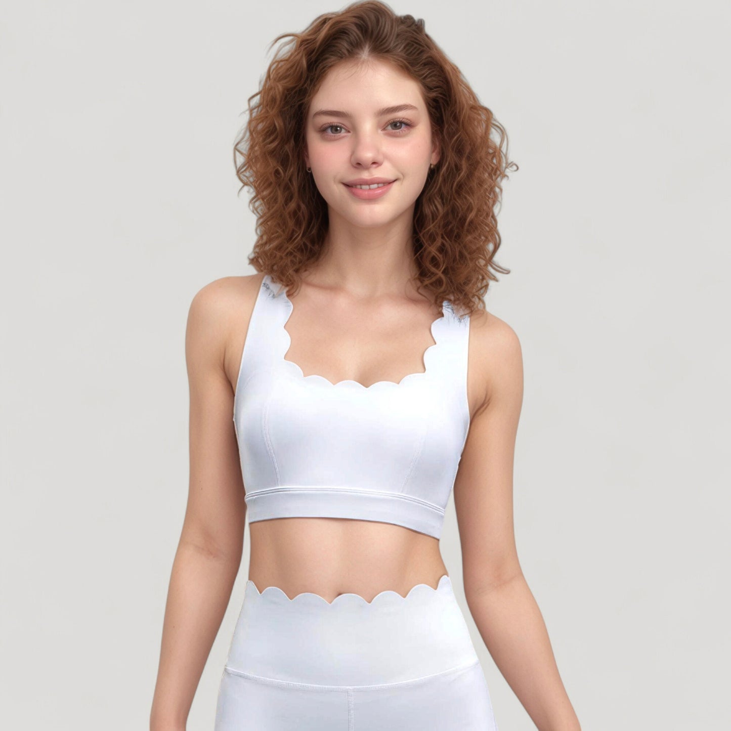 Anna-Kaci Active Women's Scalloped Edge Sports Bra Top with Wide Straps and Soft Stretch Fabric