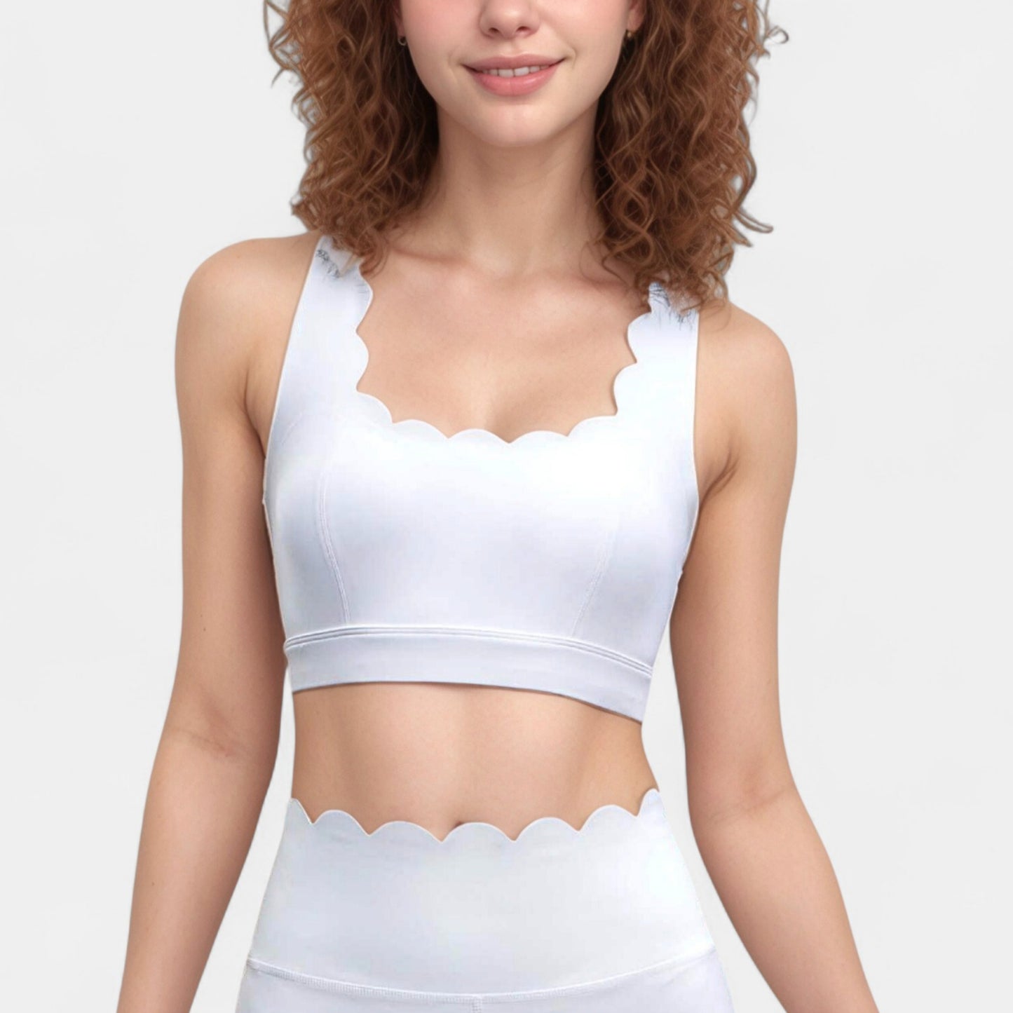 Anna-Kaci Active Women's Scalloped Edge Sports Bra Top with Wide Straps and Soft Stretch Fabric