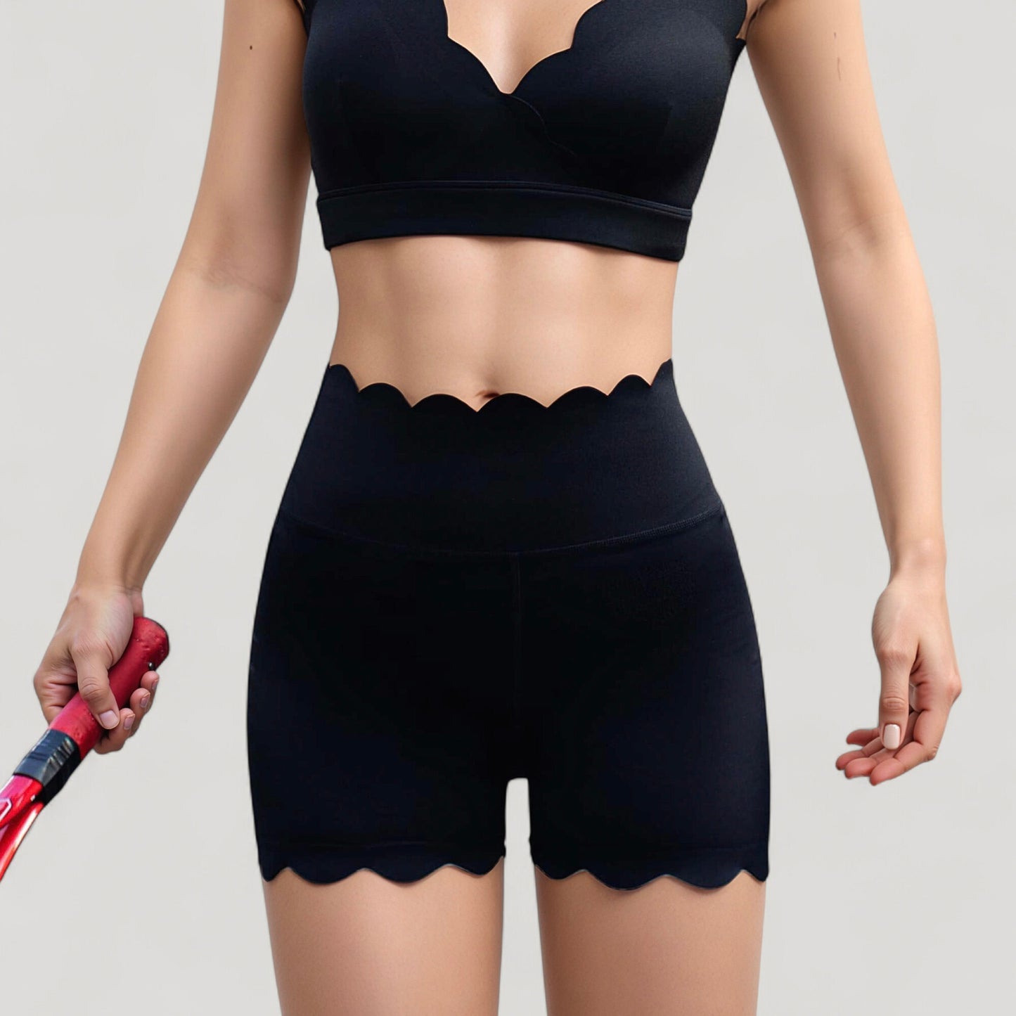 Anna-Kaci Active Women's Scalloped High Waist Athletic Shorts with Soft Stretch Fabric and Seamless Waistband