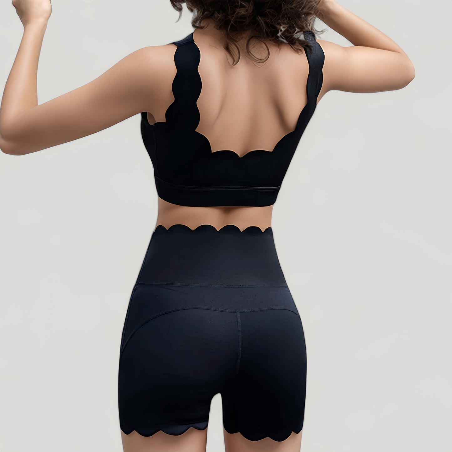 Anna-Kaci Active Women's Scalloped High Waist Athletic Shorts with Soft Stretch Fabric and Seamless Waistband