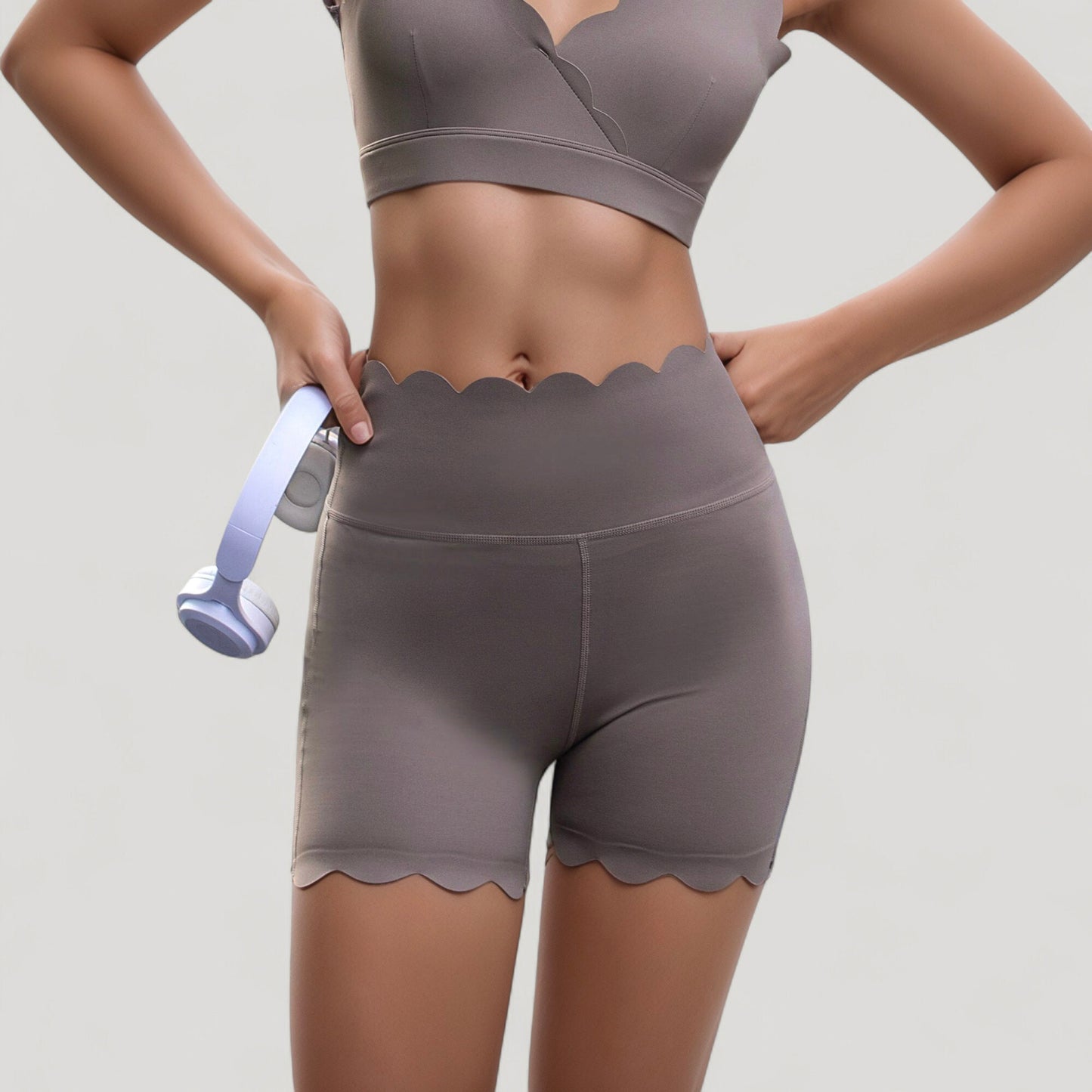 Anna-Kaci Active Women's Scalloped High Waist Athletic Shorts with Soft Stretch Fabric and Seamless Waistband