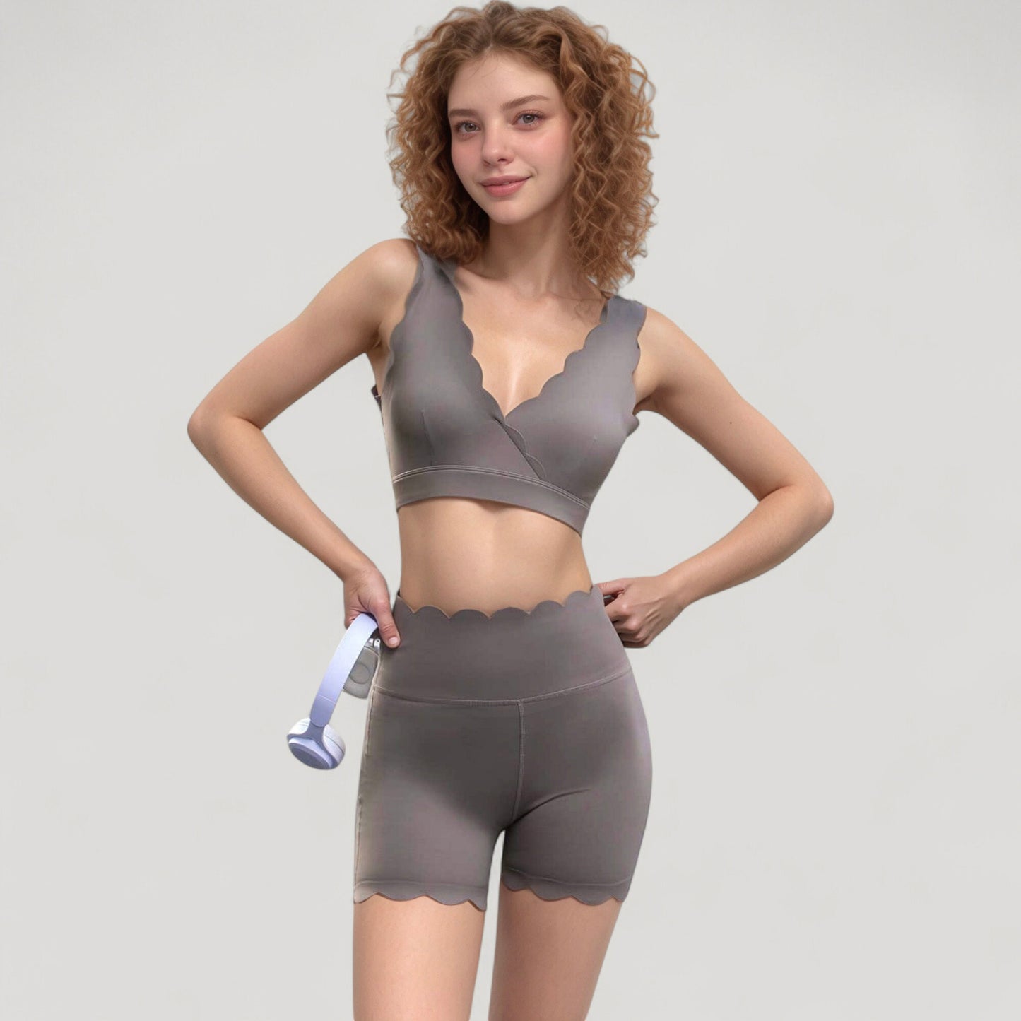 Anna-Kaci Active Women's Scalloped High Waist Athletic Shorts with Soft Stretch Fabric and Seamless Waistband