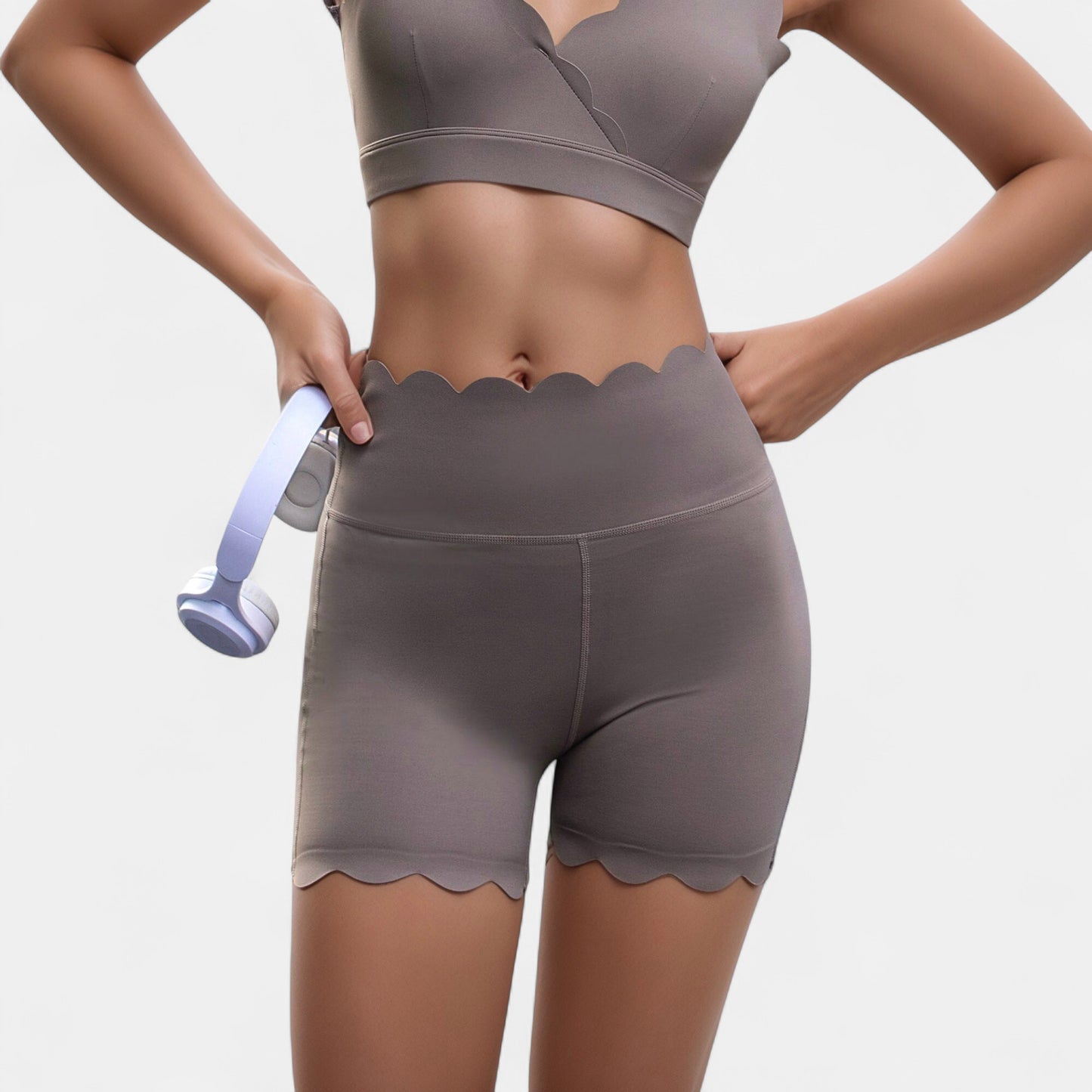 Anna-Kaci Active Women's Scalloped High Waist Athletic Shorts with Soft Stretch Fabric and Seamless Waistband