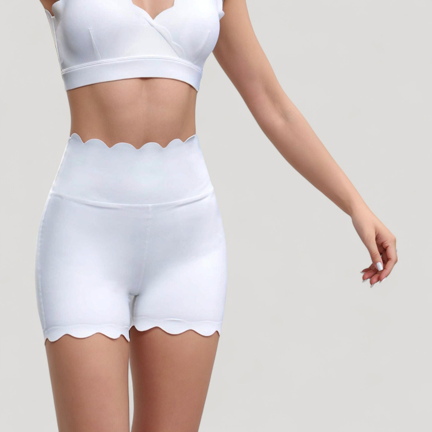 Anna-Kaci Active Women's Scalloped High Waist Athletic Shorts with Soft Stretch Fabric and Seamless Waistband