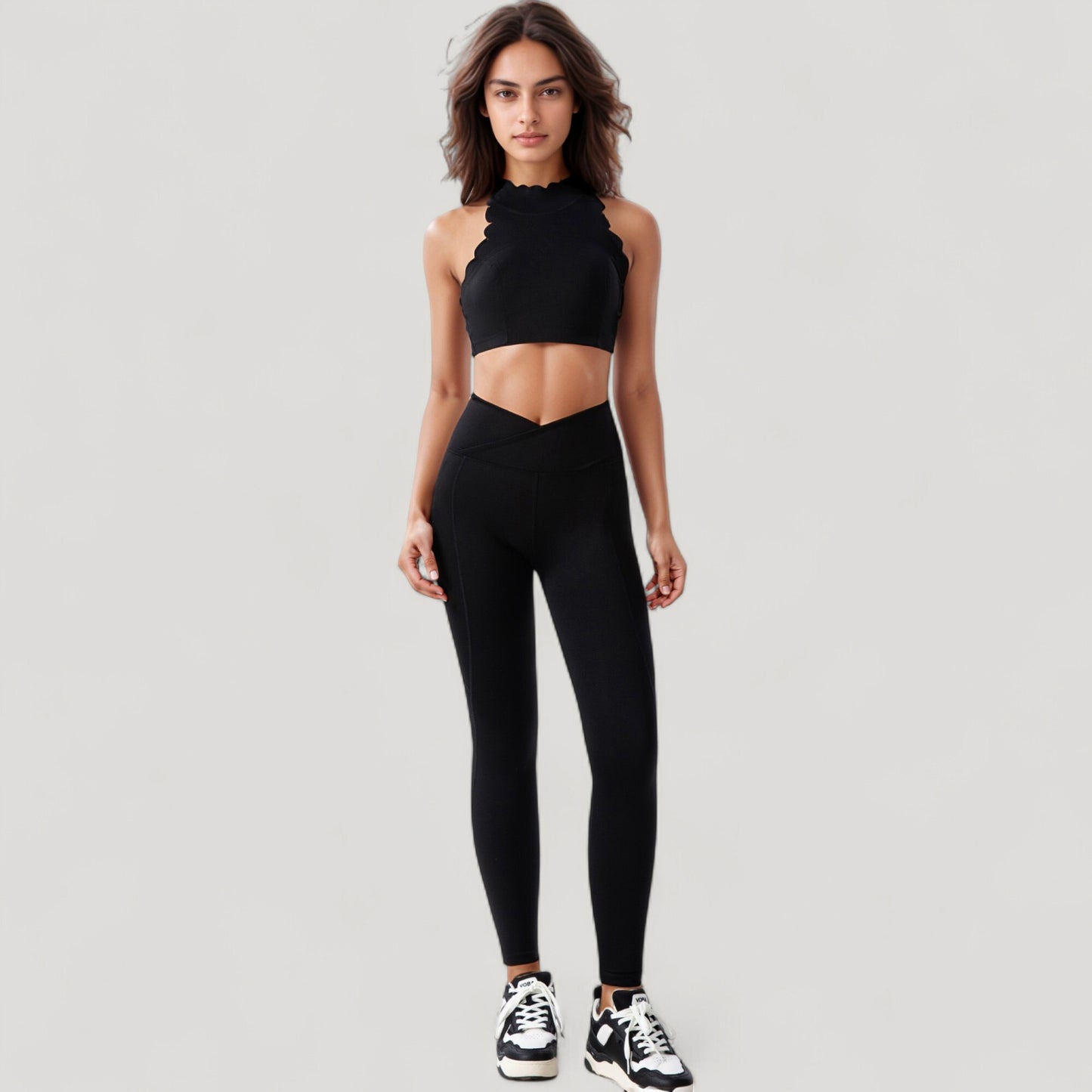 Anna-Kaci Active Women's High Neck Scallop Edge Sports Bra with Sleeveless Cut and Stylish Back Detailing for Light Activity