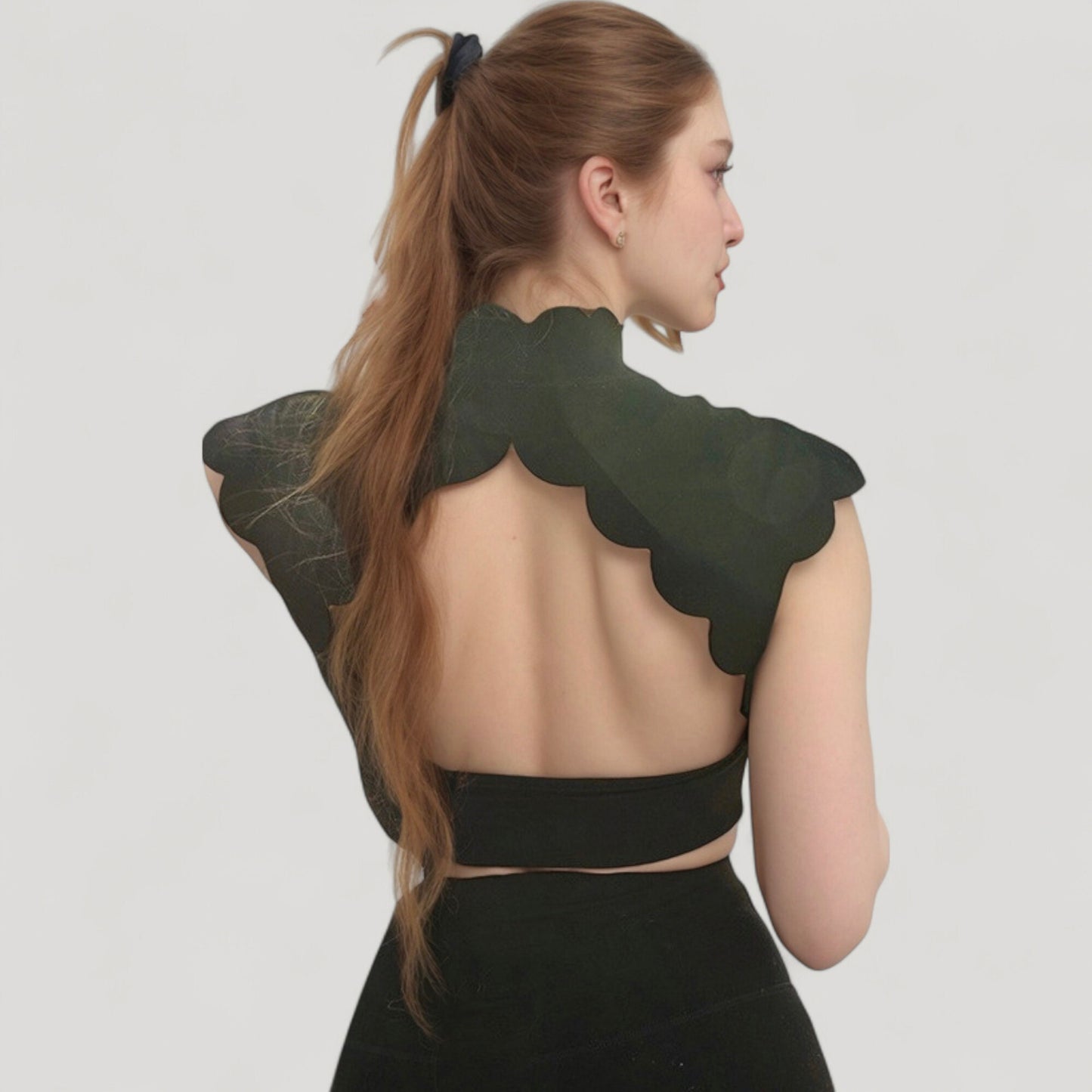 Anna-Kaci Active Women's Scallop Edge High Neck Cropped Top with Cap Sleeves and Open Back Detail