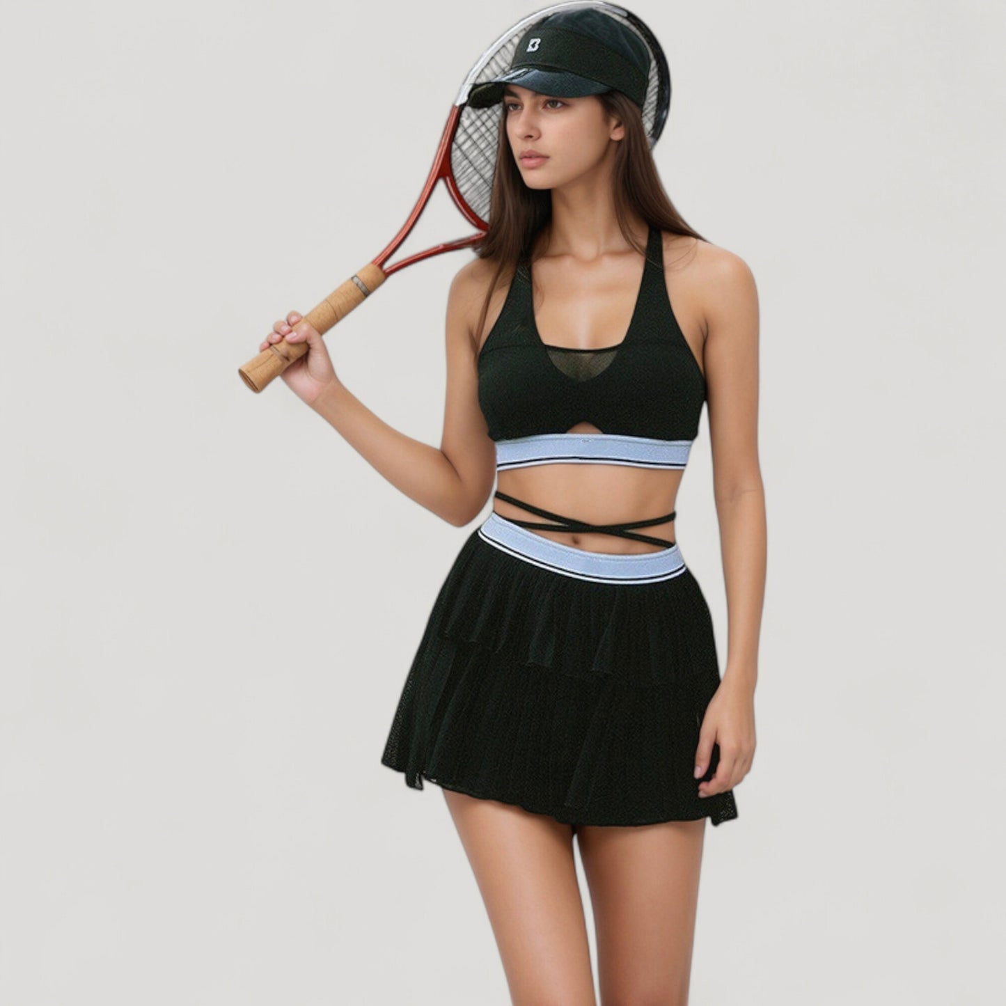 Anna-Kaci Active Women's Athletic Pleated Mini Skirt with Double Layer Mesh Design and Contrast Waistband