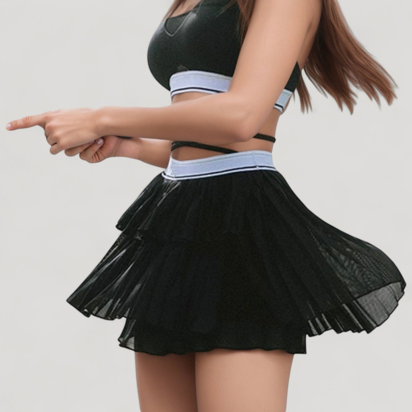 Anna-Kaci Active Women's Athletic Pleated Mini Skirt with Double Layer Mesh Design and Contrast Waistband