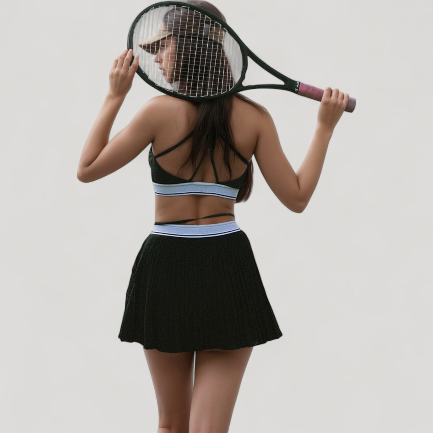Anna-Kaci Active Women's Athletic Pleated Mini Skirt with Double Layer Mesh Design and Contrast Waistband