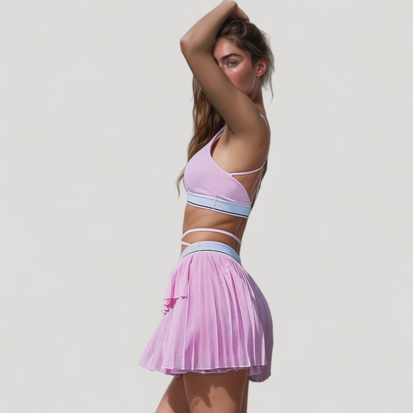 Anna-Kaci Active Women's Athletic Pleated Mini Skirt with Double Layer Mesh Design and Contrast Waistband