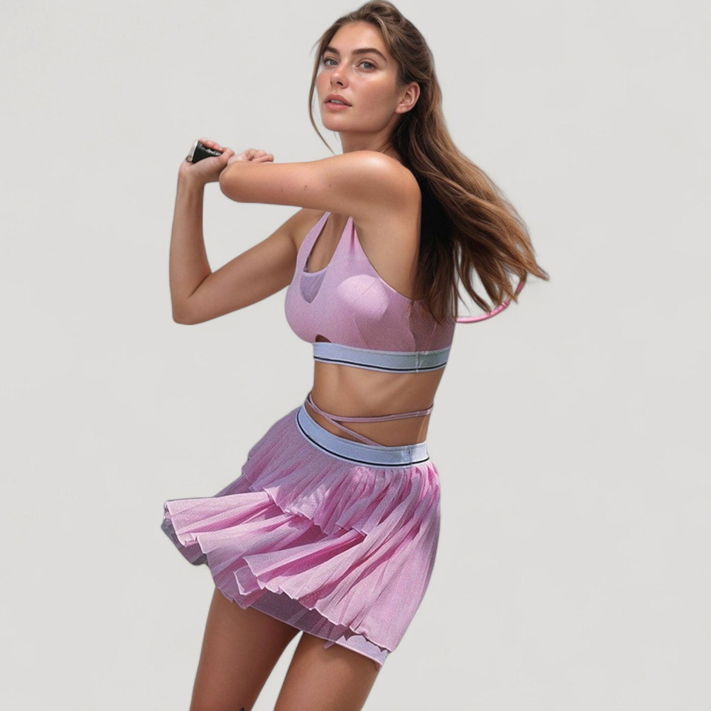 Anna-Kaci Active Women's Athletic Pleated Mini Skirt with Double Layer Mesh Design and Contrast Waistband