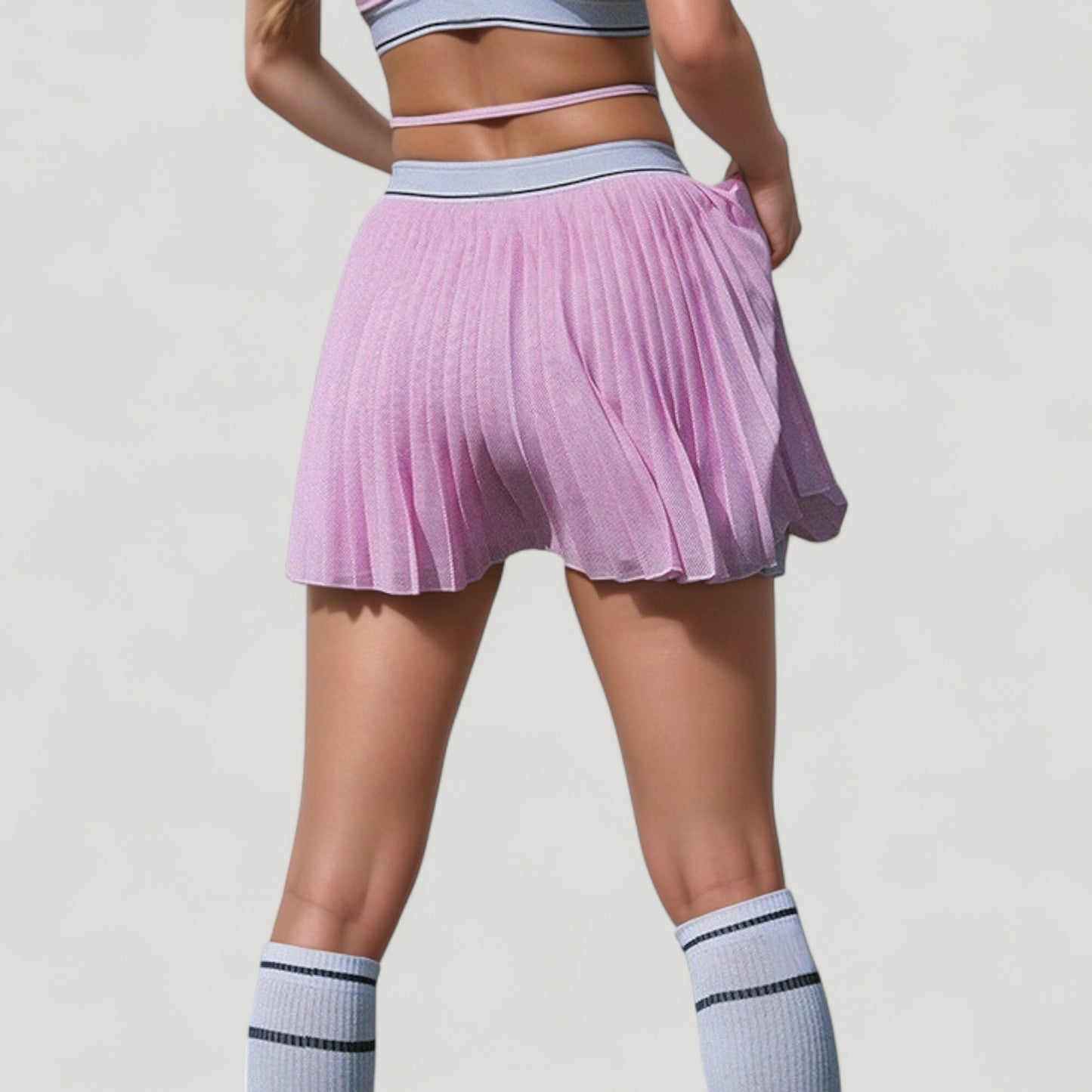Anna-Kaci Active Women's Athletic Pleated Mini Skirt with Double Layer Mesh Design and Contrast Waistband