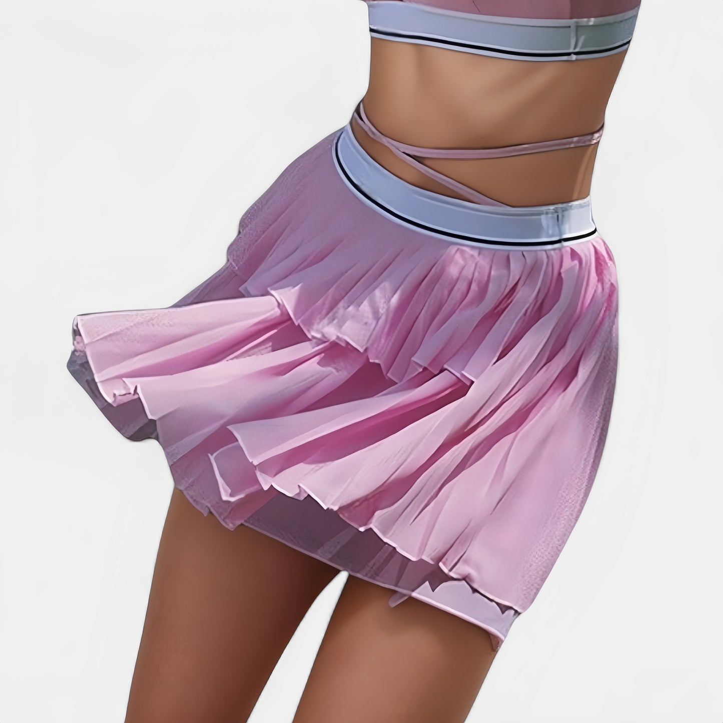 Anna-Kaci Active Women's Athletic Pleated Mini Skirt with Double Layer Mesh Design and Contrast Waistband