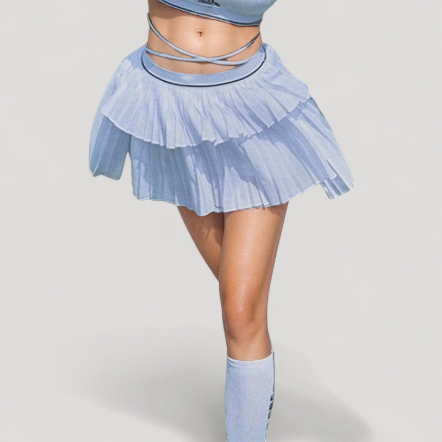Anna-Kaci Active Women's Athletic Pleated Mini Skirt with Double Layer Mesh Design and Contrast Waistband