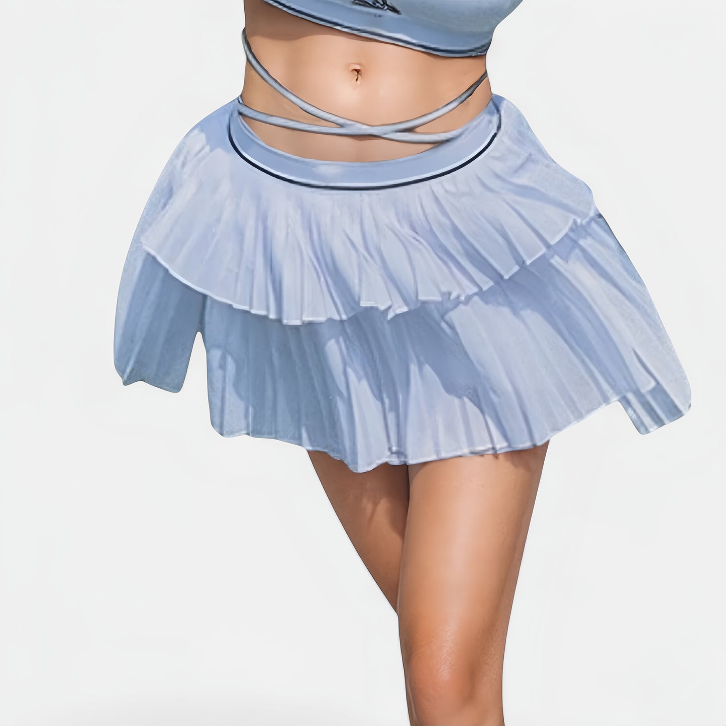 Anna-Kaci Active Women's Athletic Pleated Mini Skirt with Double Layer Mesh Design and Contrast Waistband