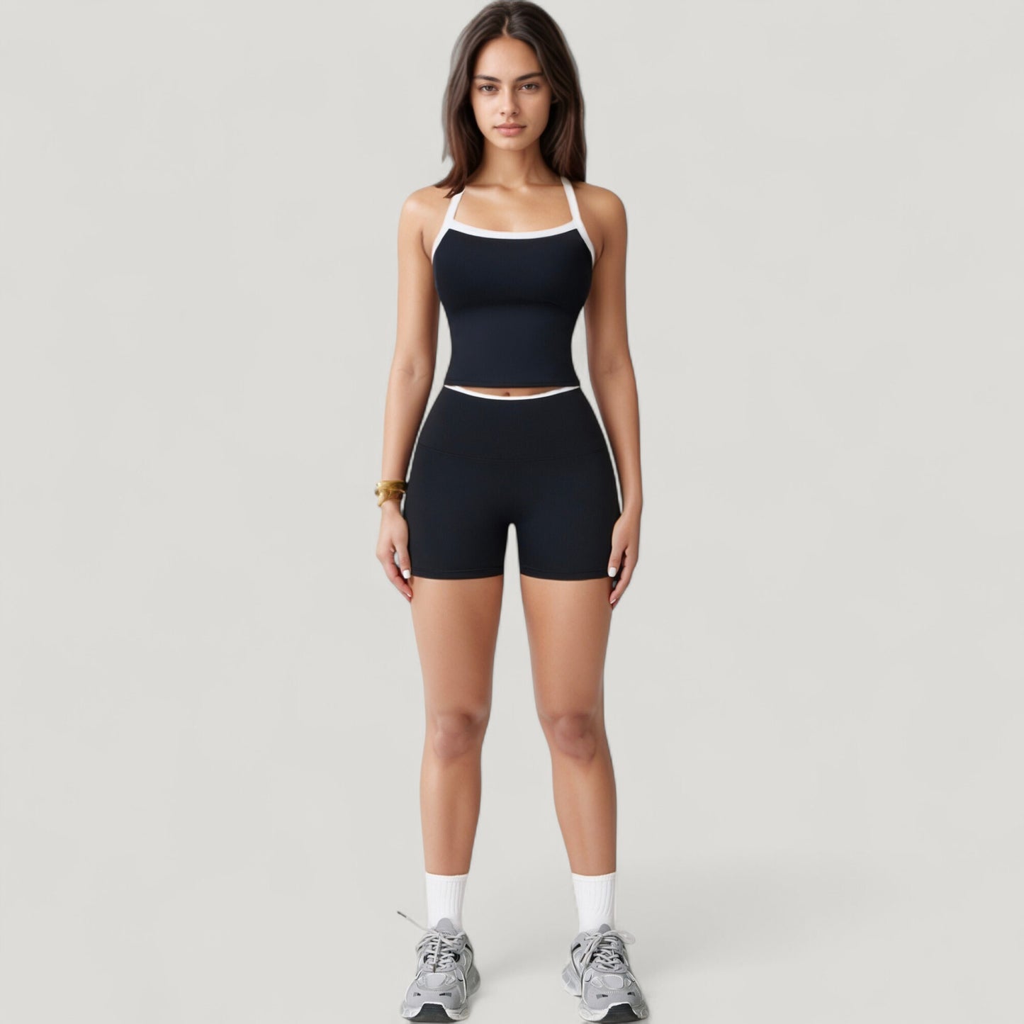 Anna-Kaci Active Women's Square Neck Cropped Active Tank with Contrast Trim and Built-In Bra for Light Support